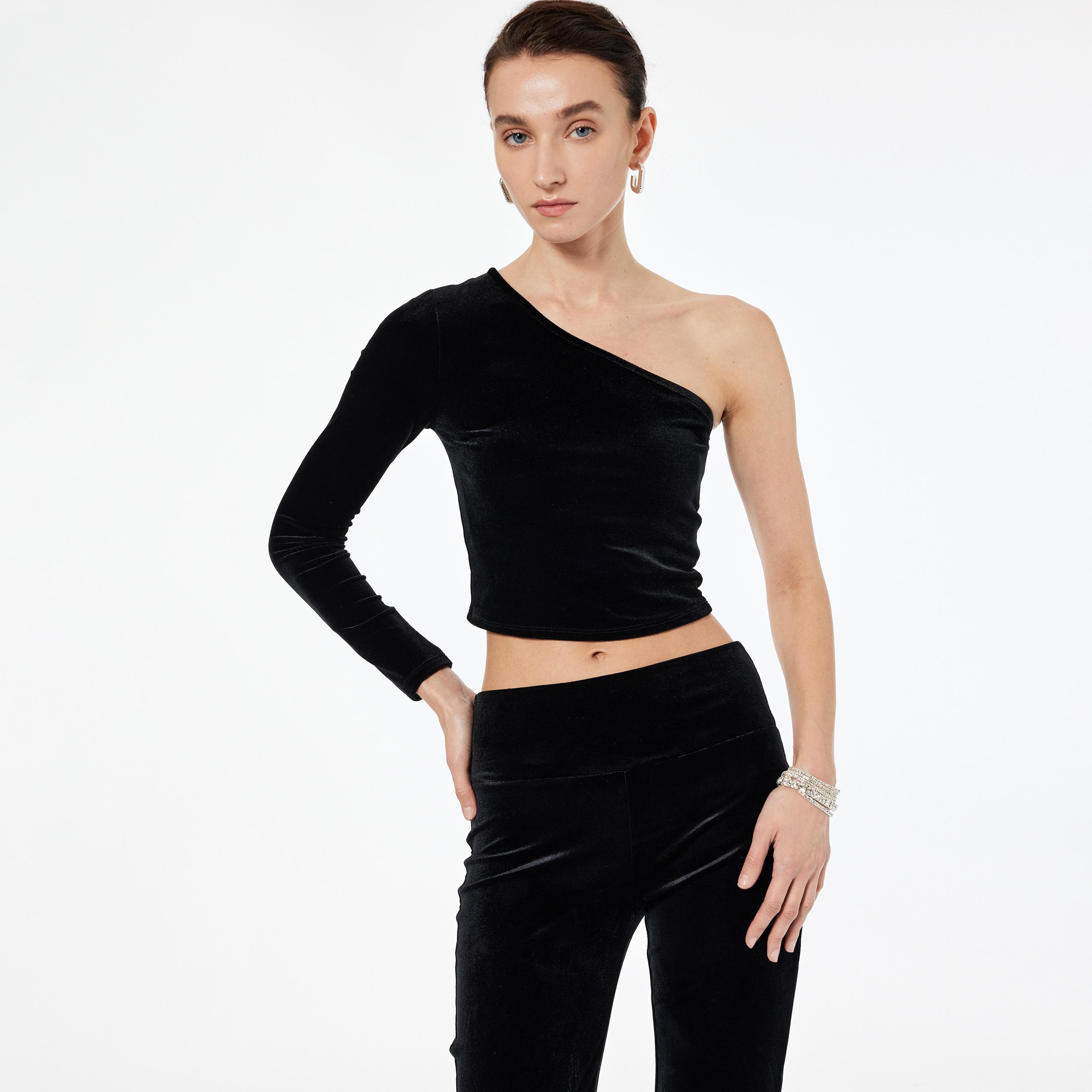 KOTON Black Velvet One-Shoulder Women's Top-women-clothing-shirtsandblouses-blouses-image-1