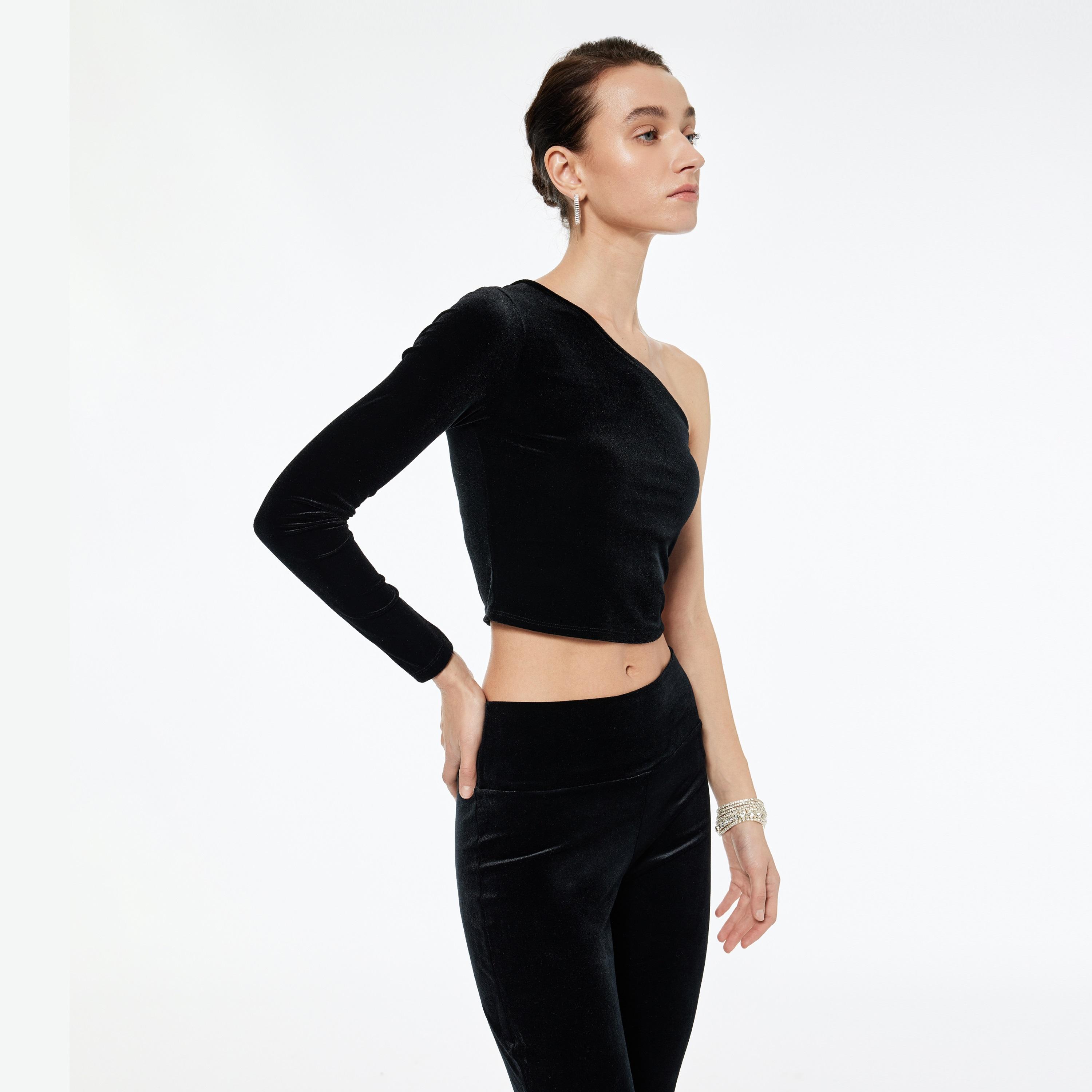 KOTON Black Velvet One-Shoulder Women's Top-women-clothing-shirtsandblouses-blouses-image-3