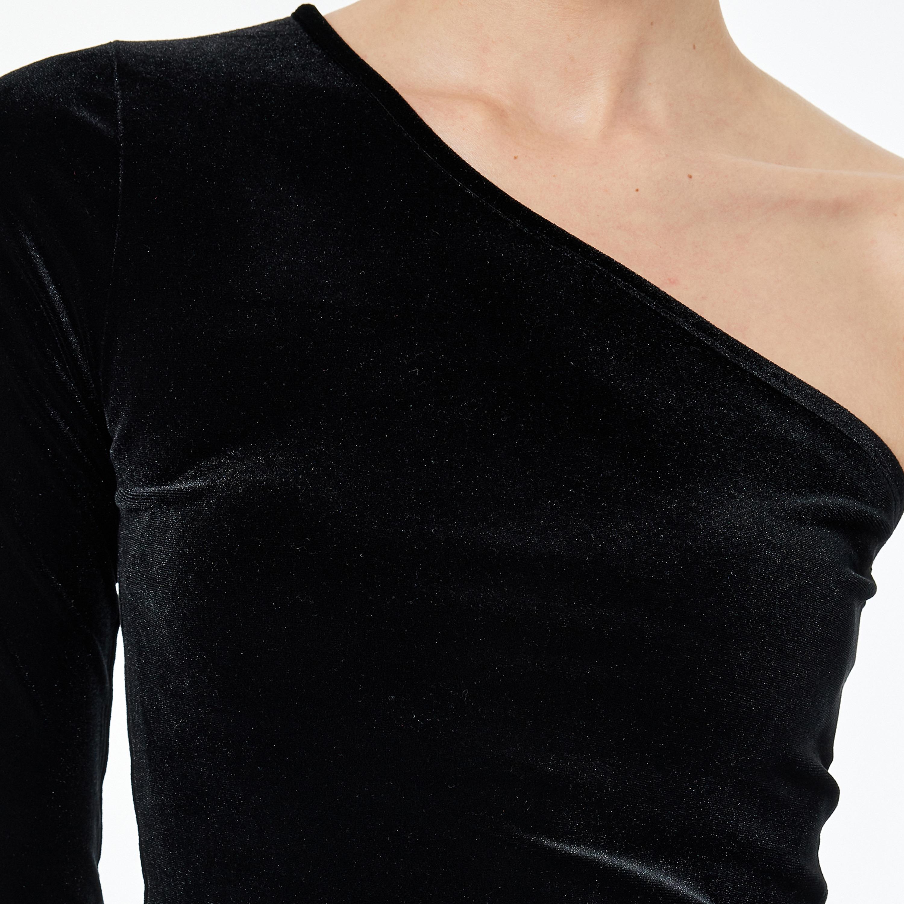 KOTON Black Velvet One-Shoulder Women's Top-women-clothing-shirtsandblouses-blouses-image-5