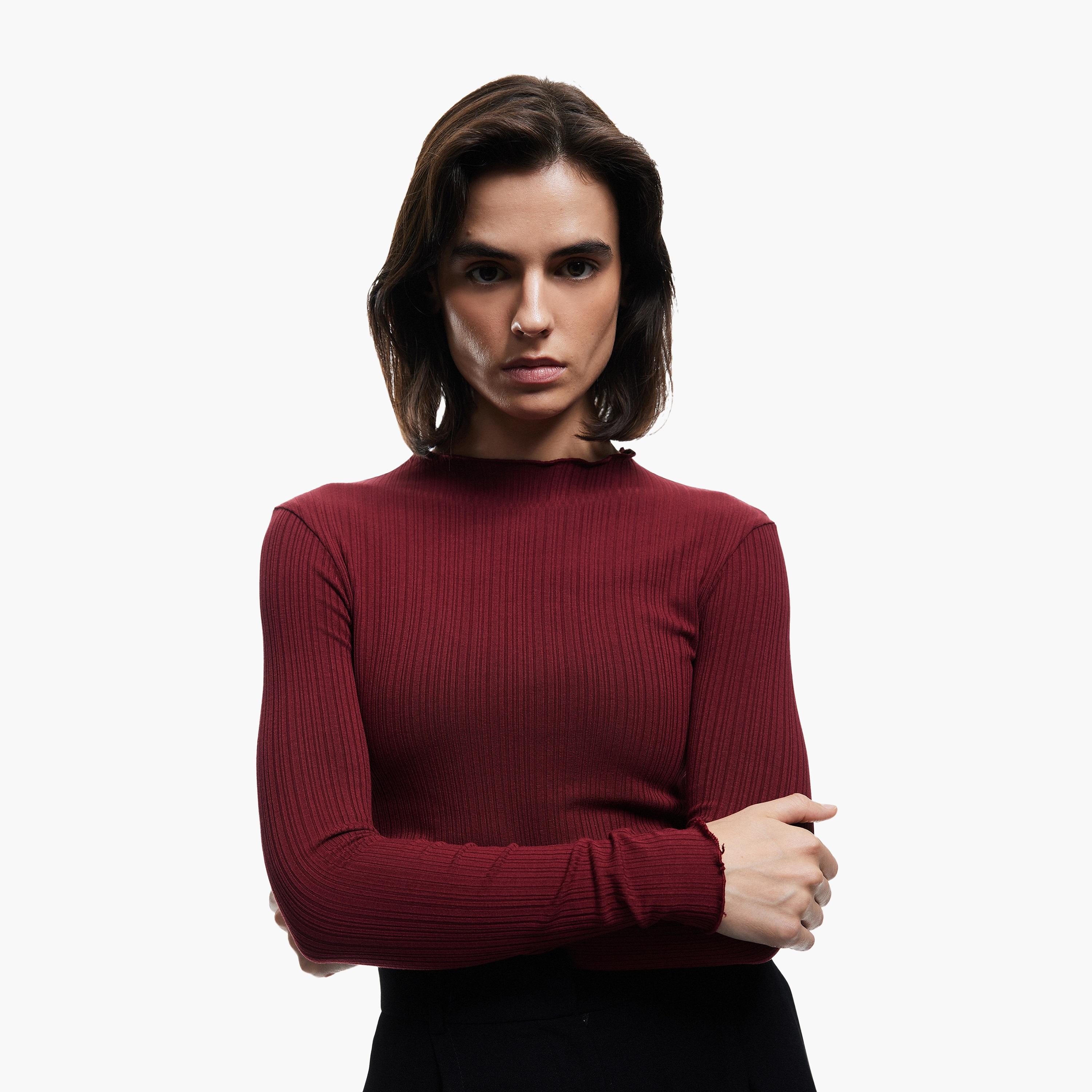 KOTON Red Textured Women's T-Shirt-women-clothing-tshirts-image-1