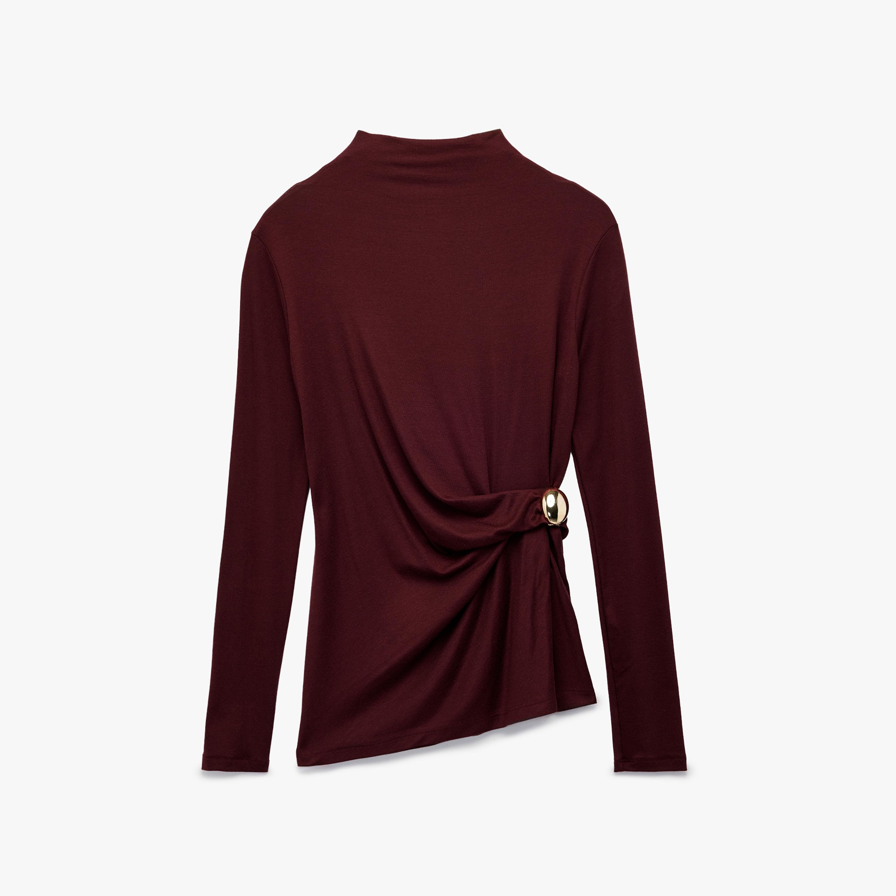 بلوزة نسائي بياقة عالية كاذبة (موك نيك) باللون البورجندي من كوتون-women-clothing-shirtsandblouses-blouses-image-1
