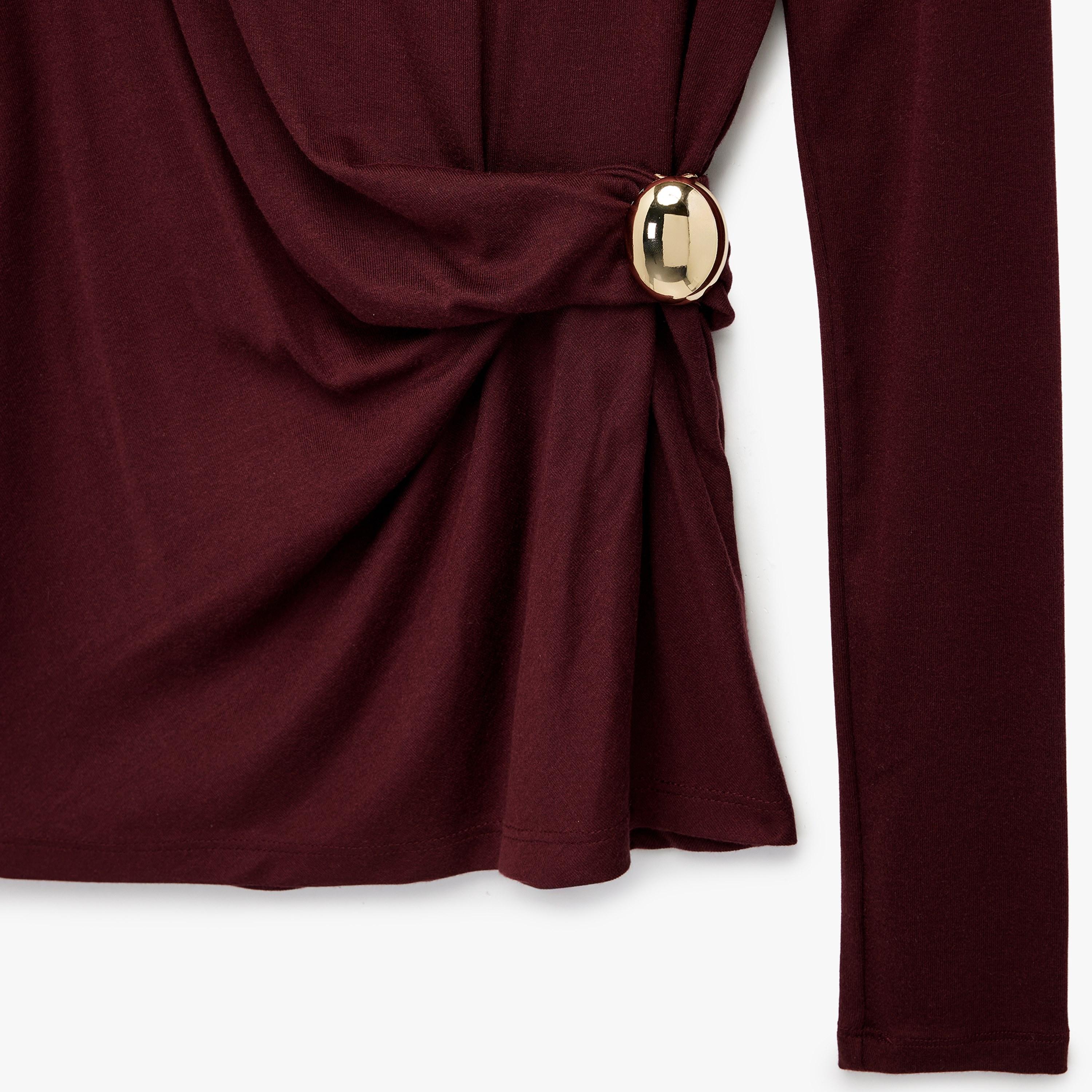 بلوزة نسائي بياقة عالية كاذبة (موك نيك) باللون البورجندي من كوتون-women-clothing-shirtsandblouses-blouses-image-3