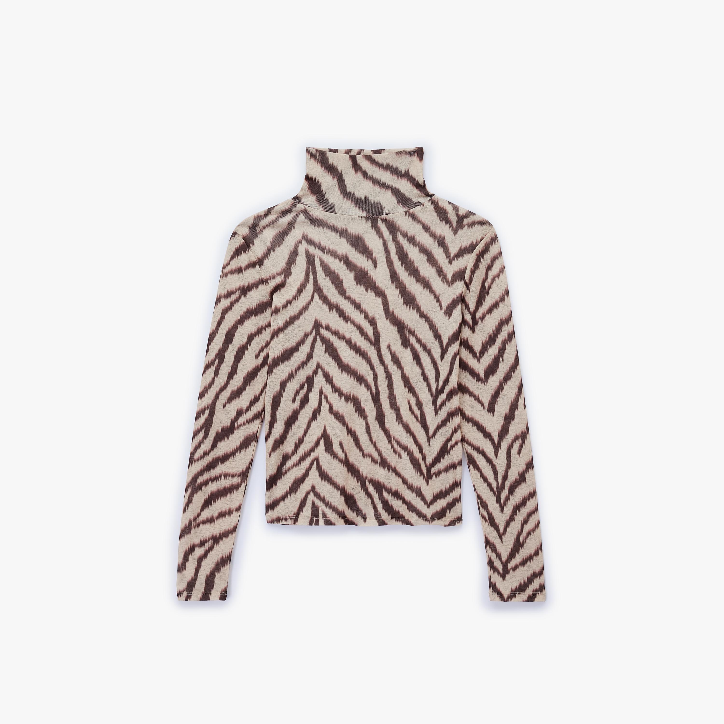 KOTON Beige Zebra Print Turtle Neck Women's T-Shirt-women-clothing-tshirts-image-4