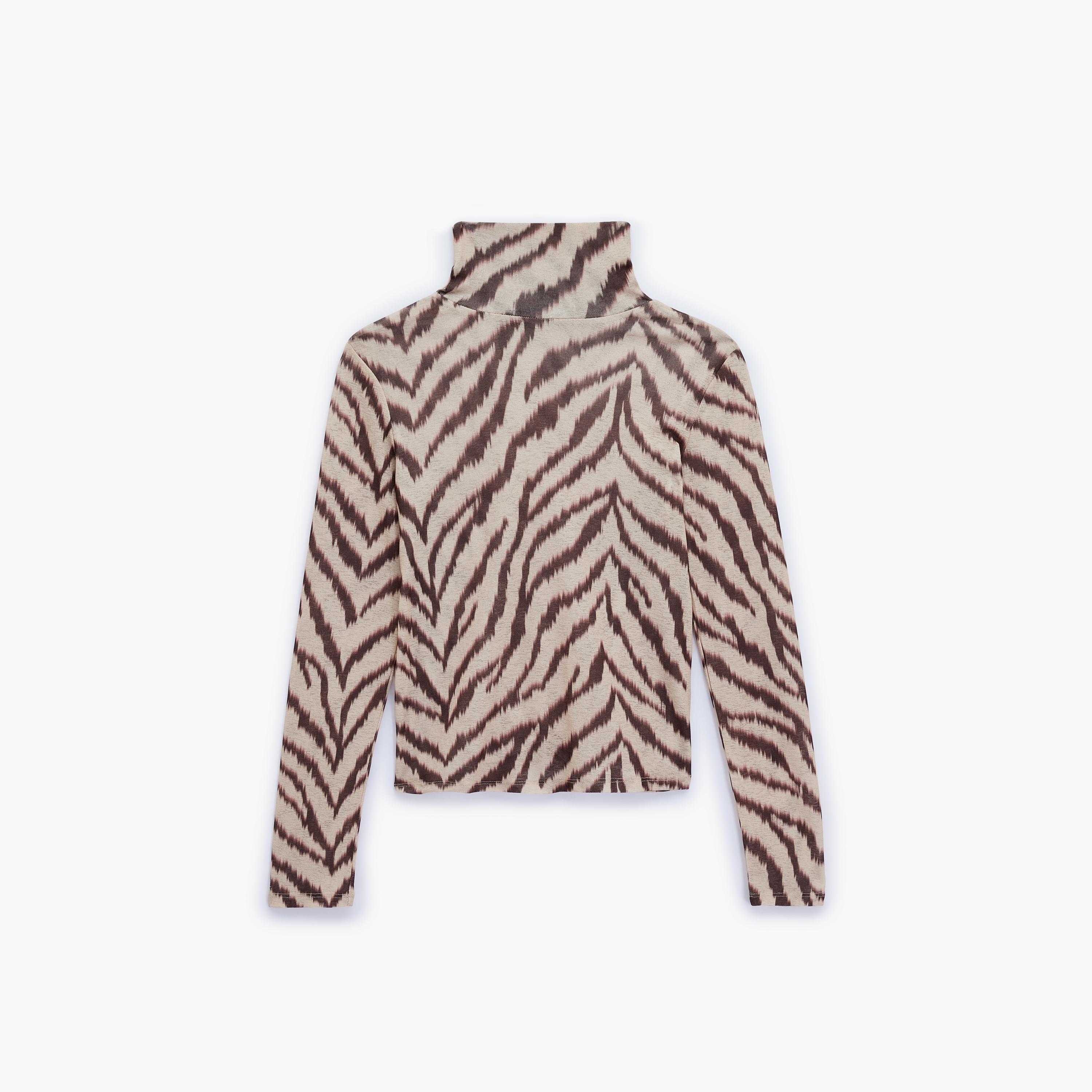 KOTON Beige Zebra Print Turtle Neck Women's T-Shirt-women-clothing-tshirts-image-5