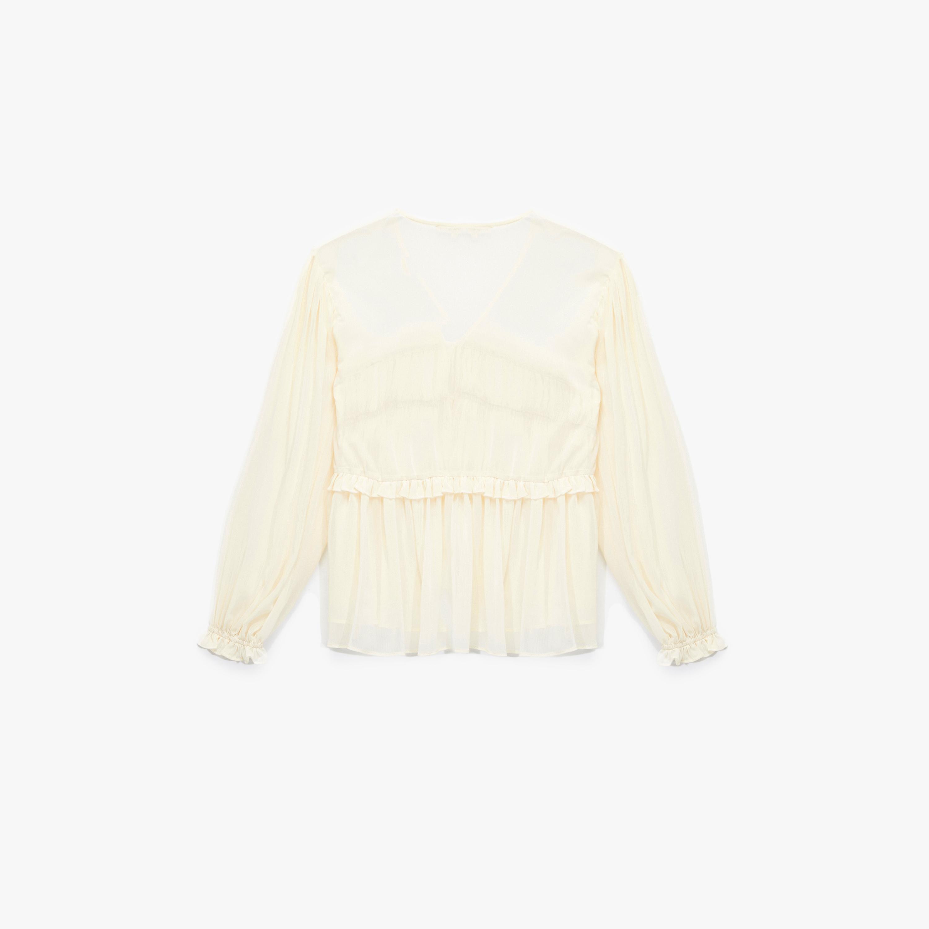KOTON Cream Ruffled Tie-Up Neck Women's Top-women-clothing-shirtsandblouses-blouses-image-4
