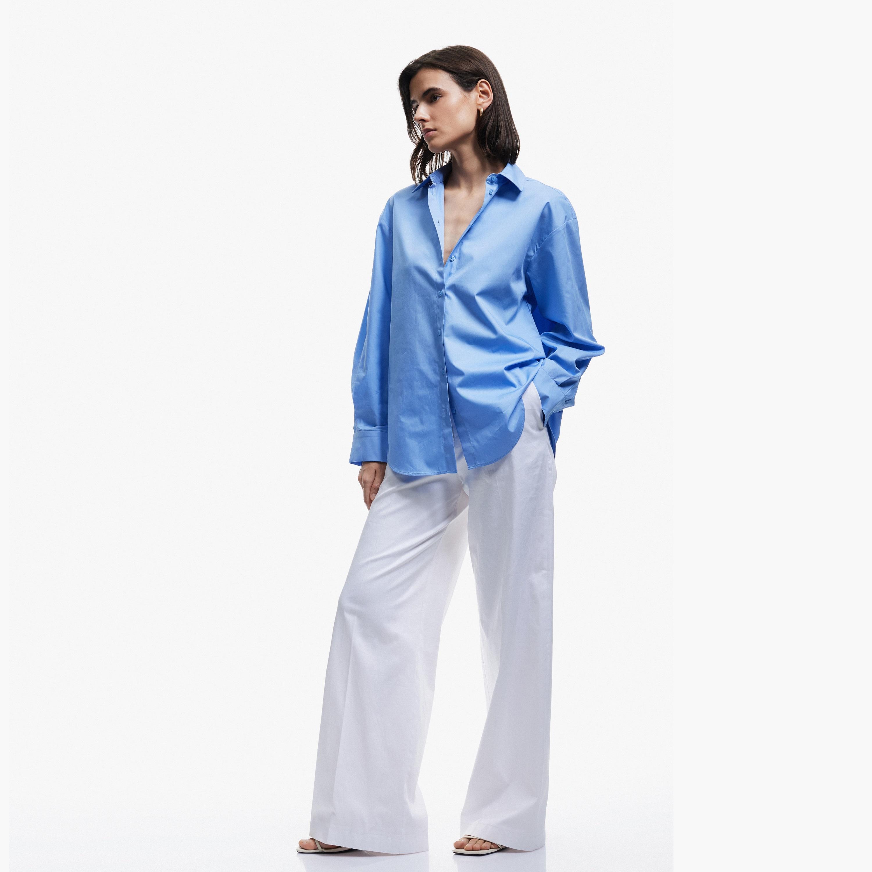 KOTON Blue Cotton Spread Collar Women's Shirt-women-clothing-shirtsandblouses-shirts-image-2