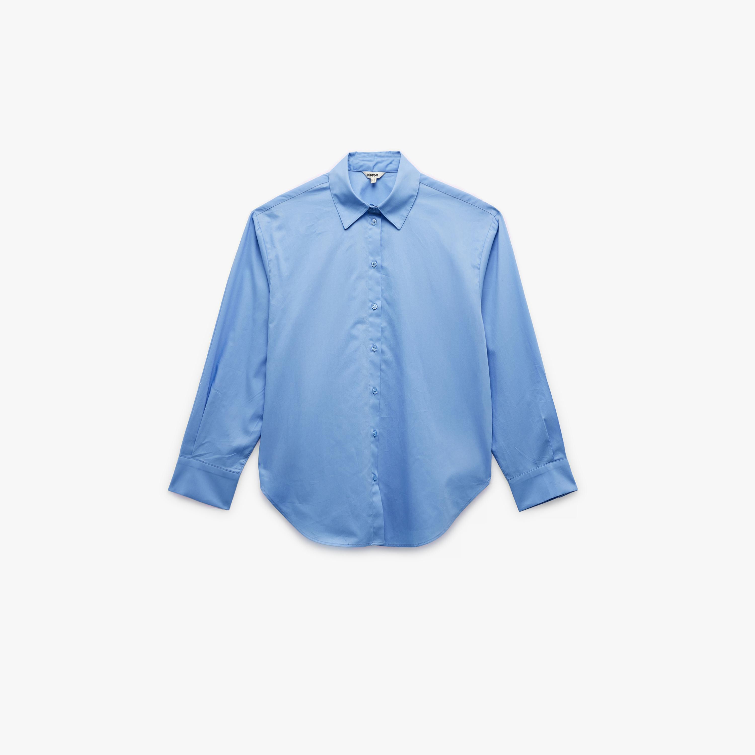 KOTON Blue Cotton Spread Collar Women's Shirt-women-clothing-shirtsandblouses-shirts-image-3