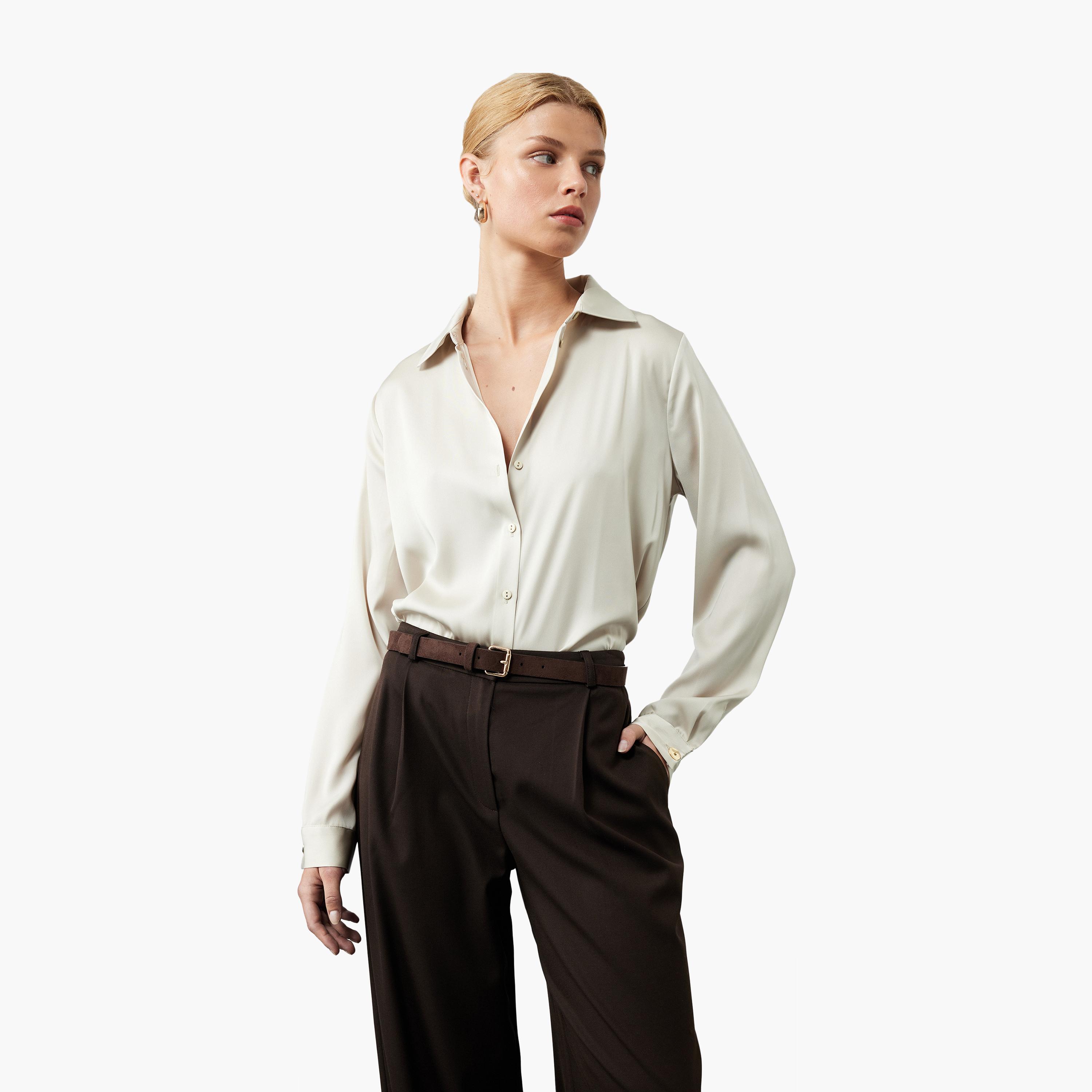 KOTON Beige Collared Women's Shirt-women-clothing-shirtsandblouses-shirts-image-1