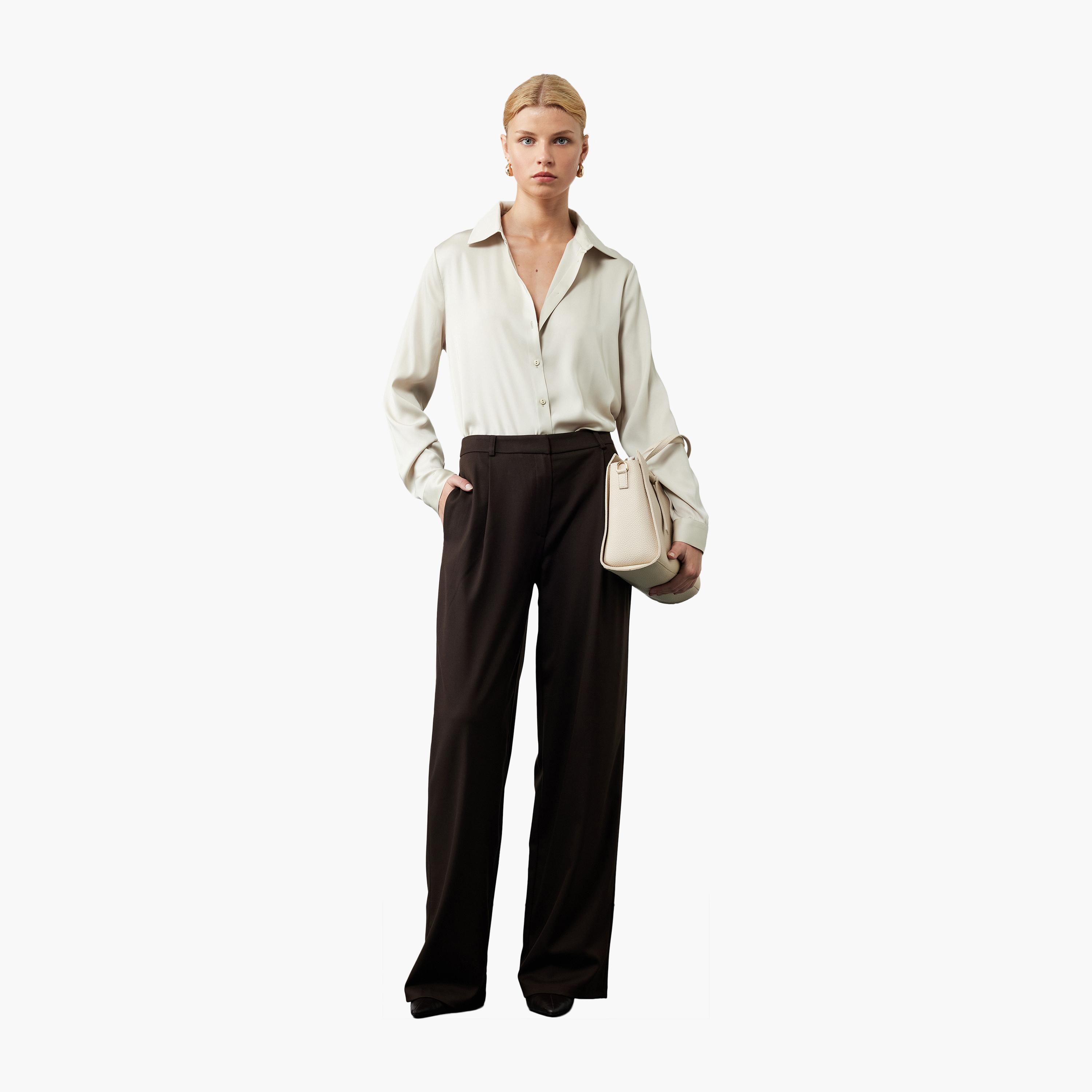 KOTON Beige Collared Women's Shirt-women-clothing-shirtsandblouses-shirts-image-2