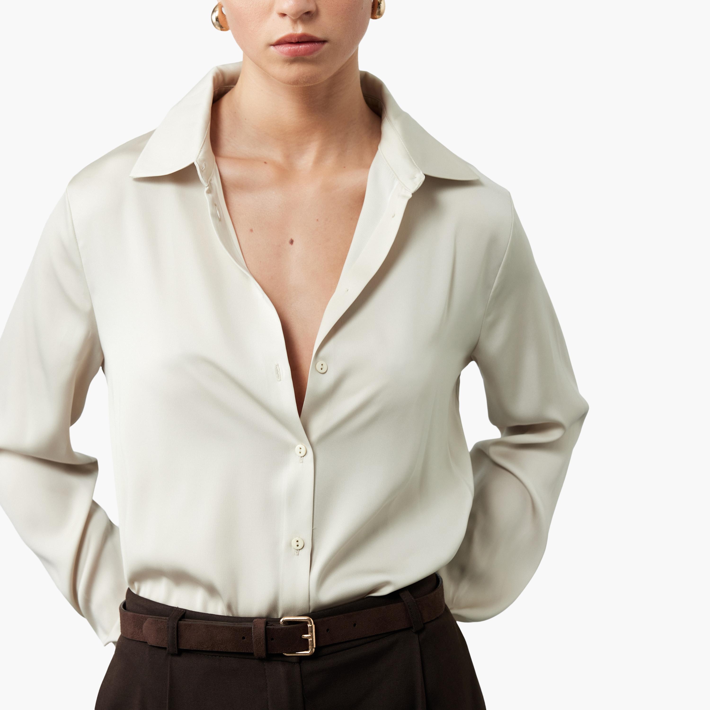 KOTON Beige Collared Women's Shirt-women-clothing-shirtsandblouses-shirts-image-3