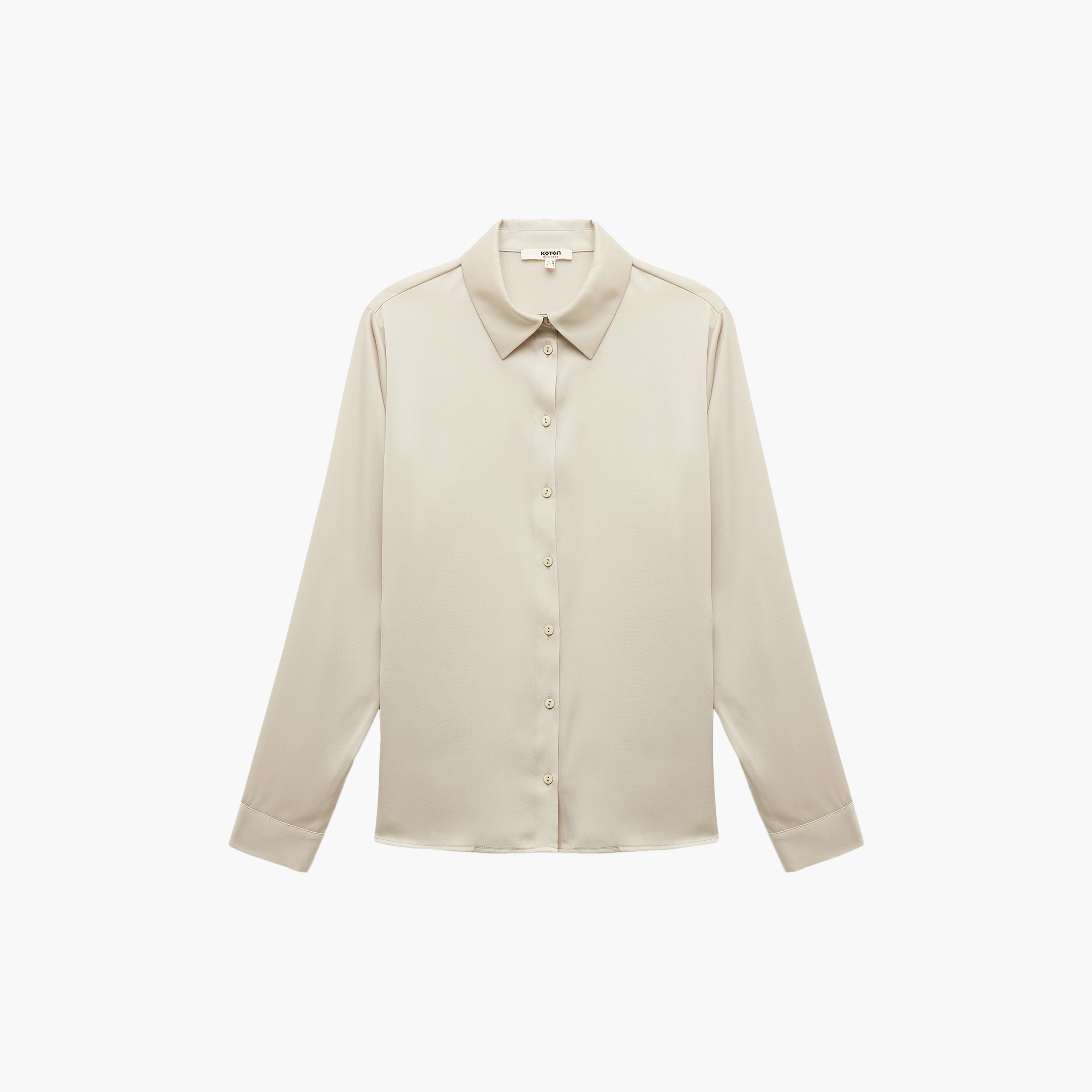 KOTON Beige Collared Women's Shirt-women-clothing-shirtsandblouses-shirts-image-4