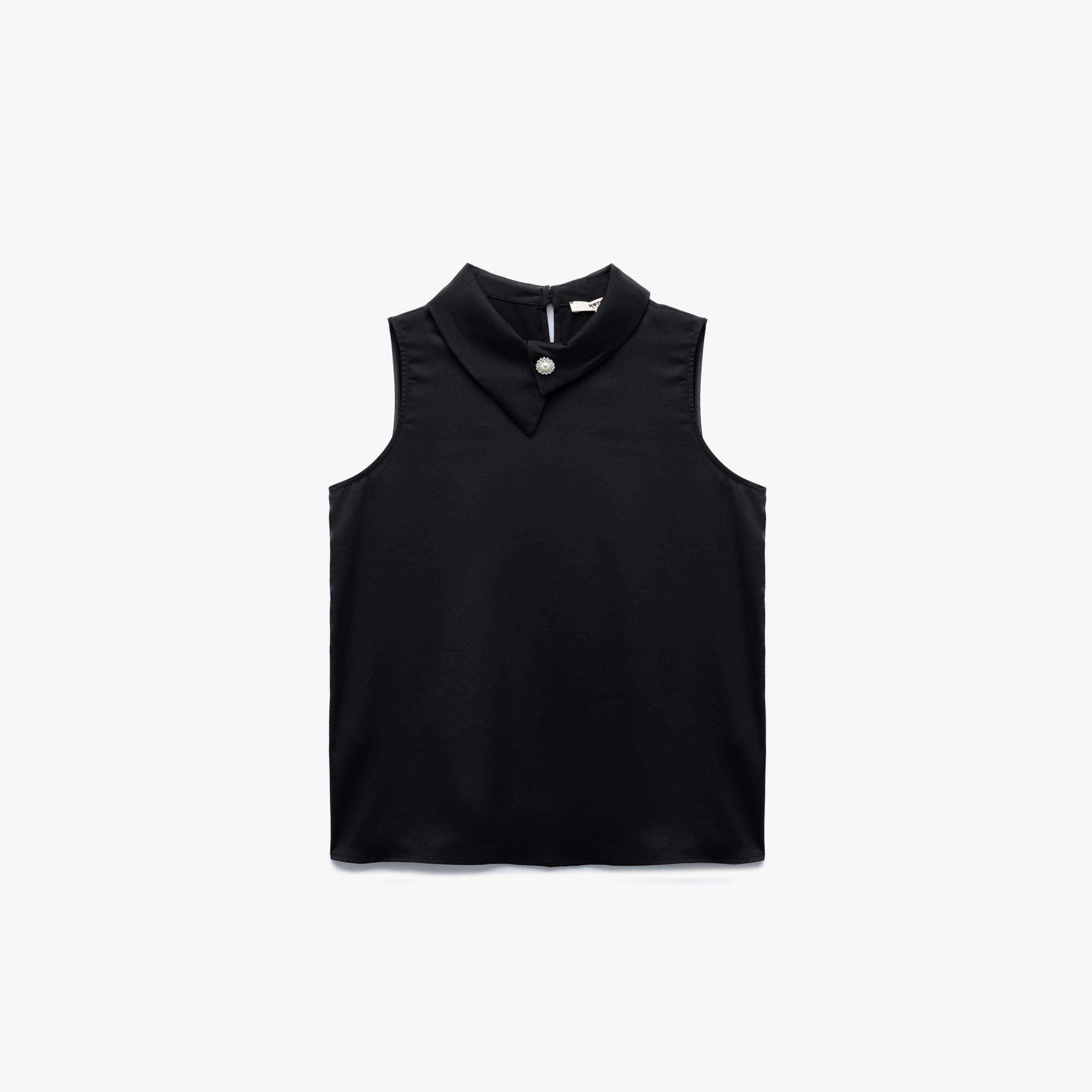 KOTON Black Asymmetric Neck Women's Top-women-clothing-shirtsandblouses-blouses-image-4