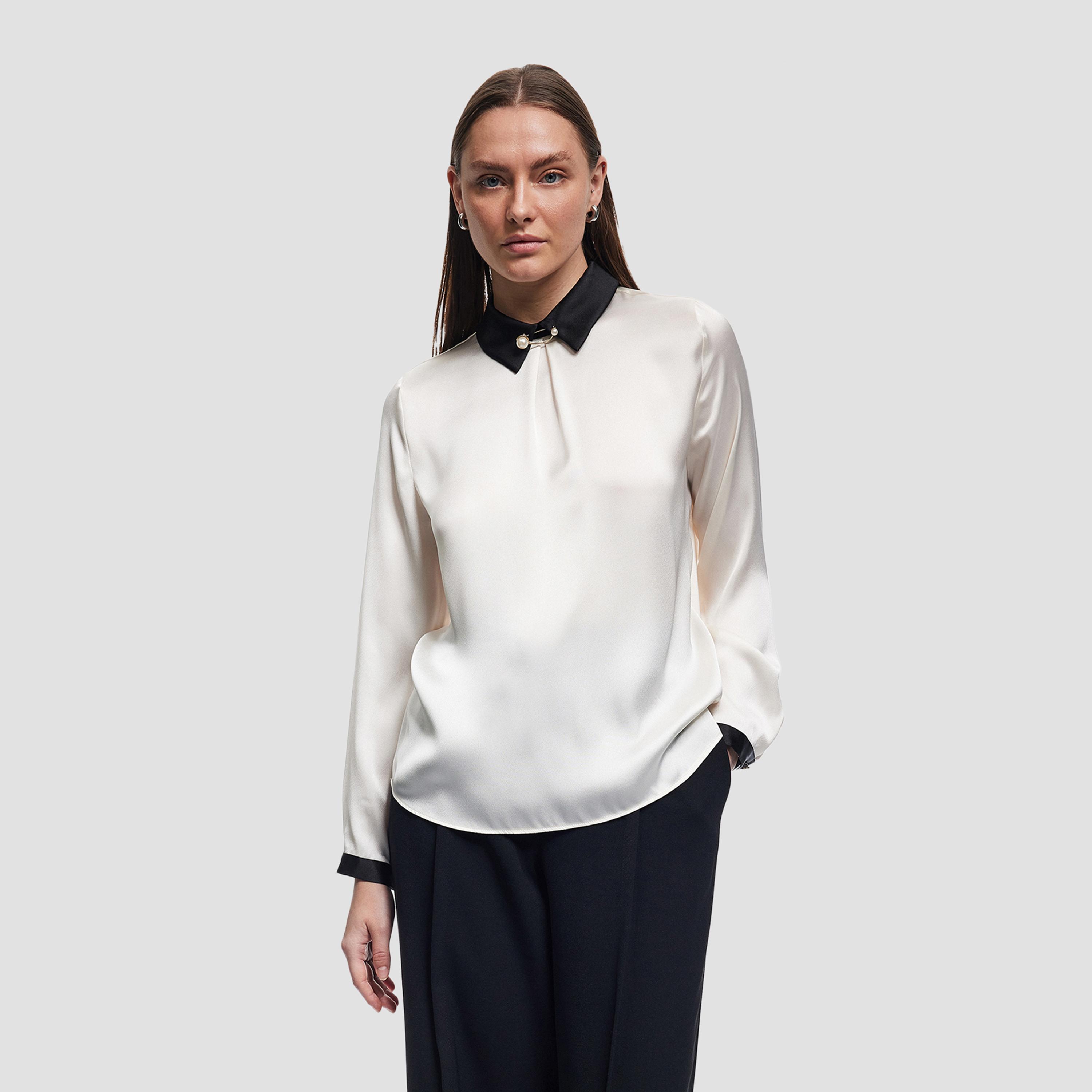 بلوزة نسائية ذات ياقة باللون الكريمي من كوتون-women-clothing-shirtsandblouses-blouses-image-1