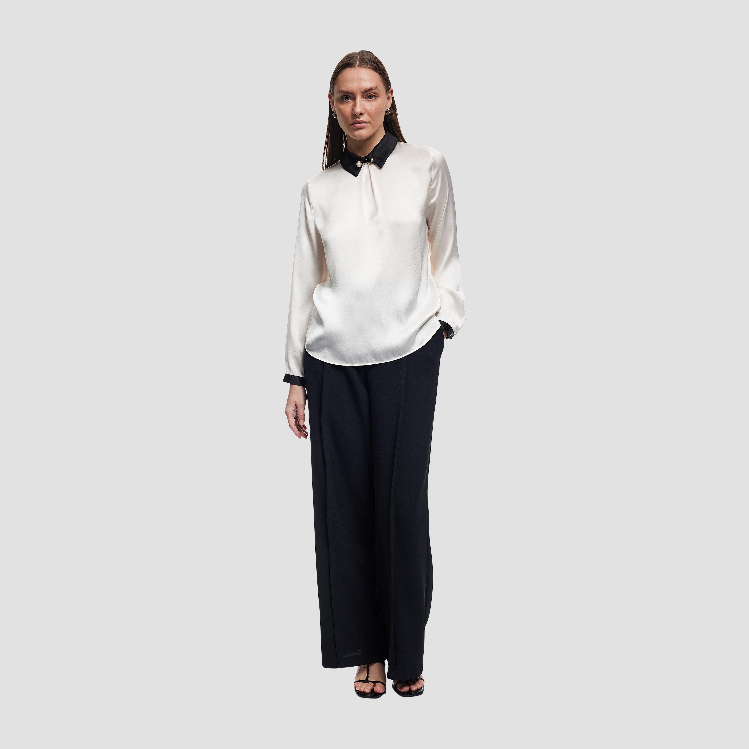 بلوزة نسائية ذات ياقة باللون الكريمي من كوتون-women-clothing-shirtsandblouses-blouses-image-2