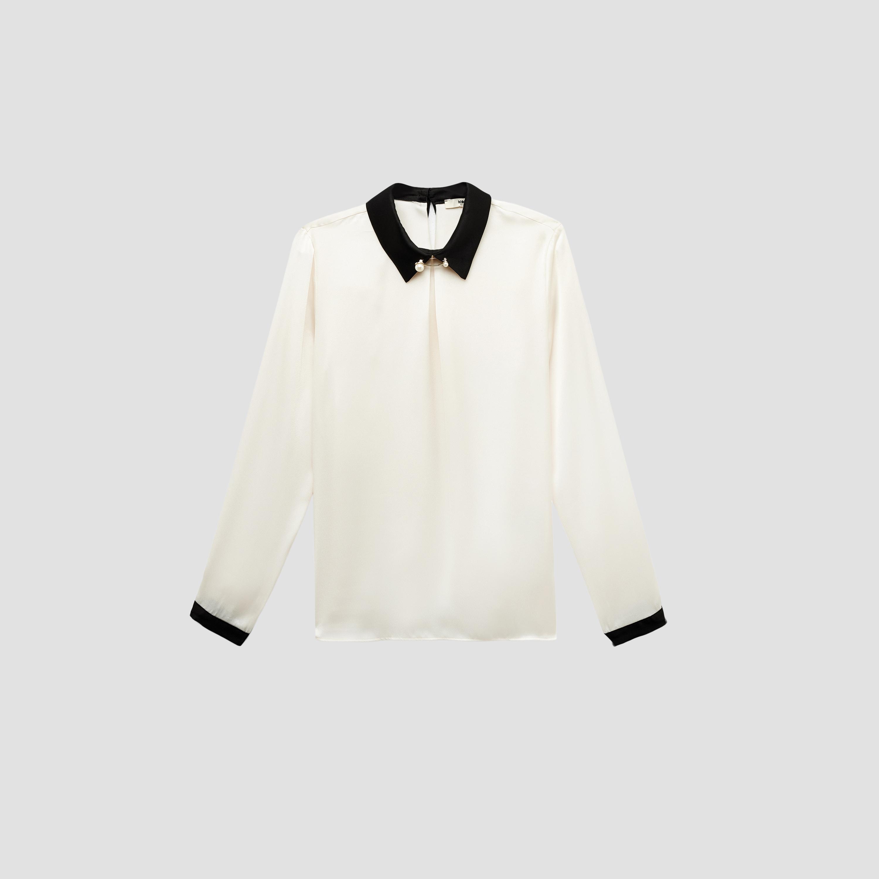 بلوزة نسائية ذات ياقة باللون الكريمي من كوتون-women-clothing-shirtsandblouses-blouses-image-3
