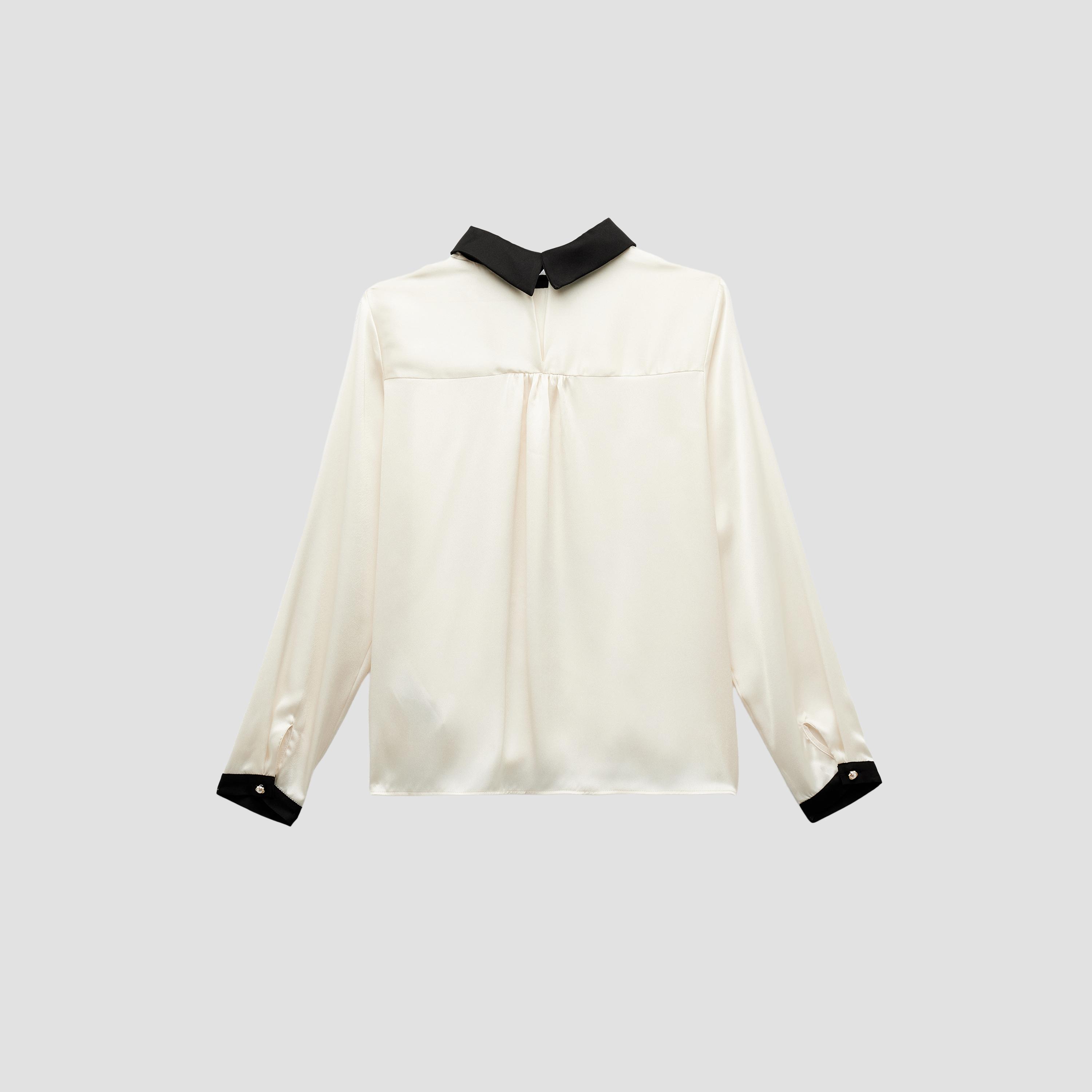 بلوزة نسائية ذات ياقة باللون الكريمي من كوتون-women-clothing-shirtsandblouses-blouses-image-4