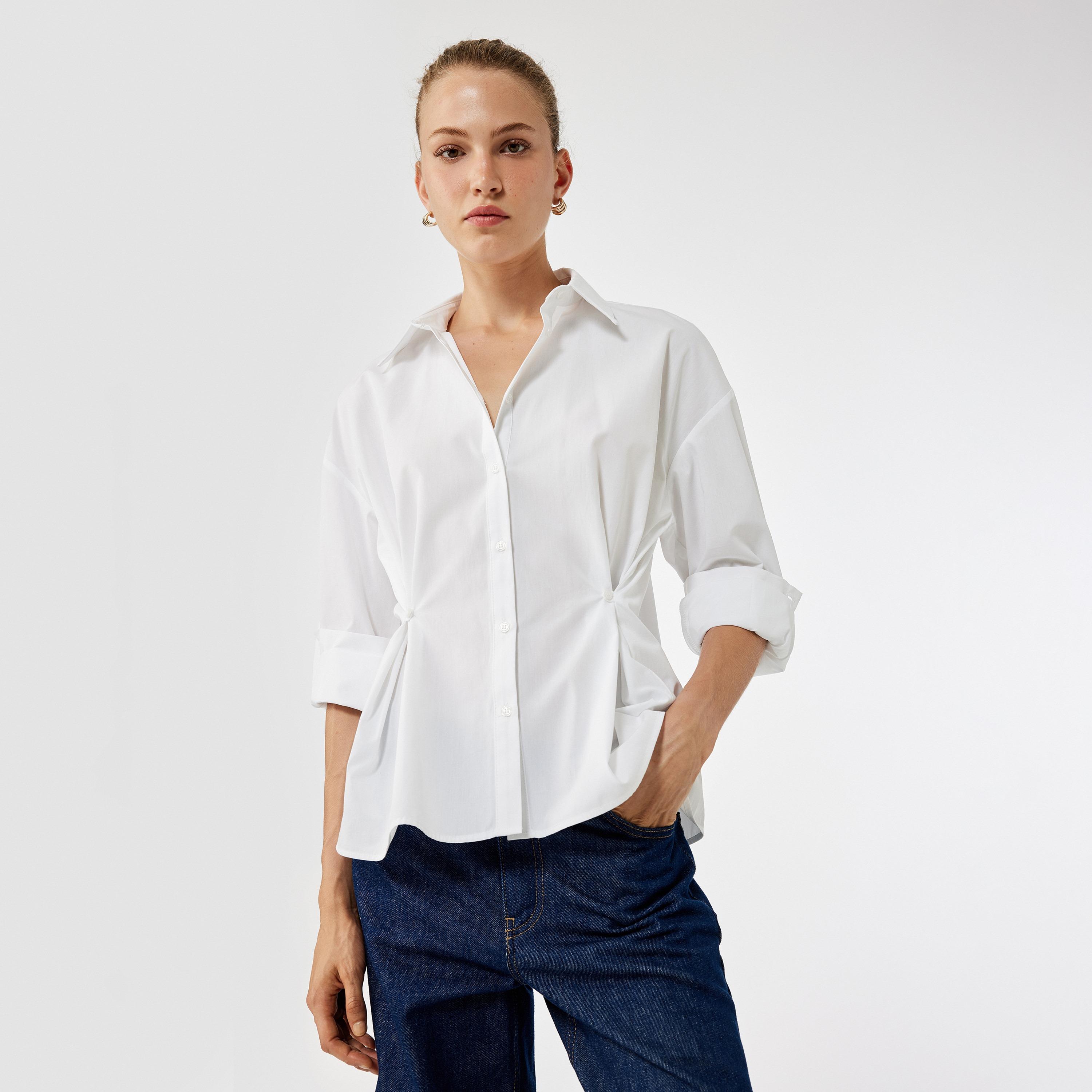 KOTON White Cotton Spread Collar Dropped Sleeves Women's Shirt-women-clothing-shirtsandblouses-shirts-image-1