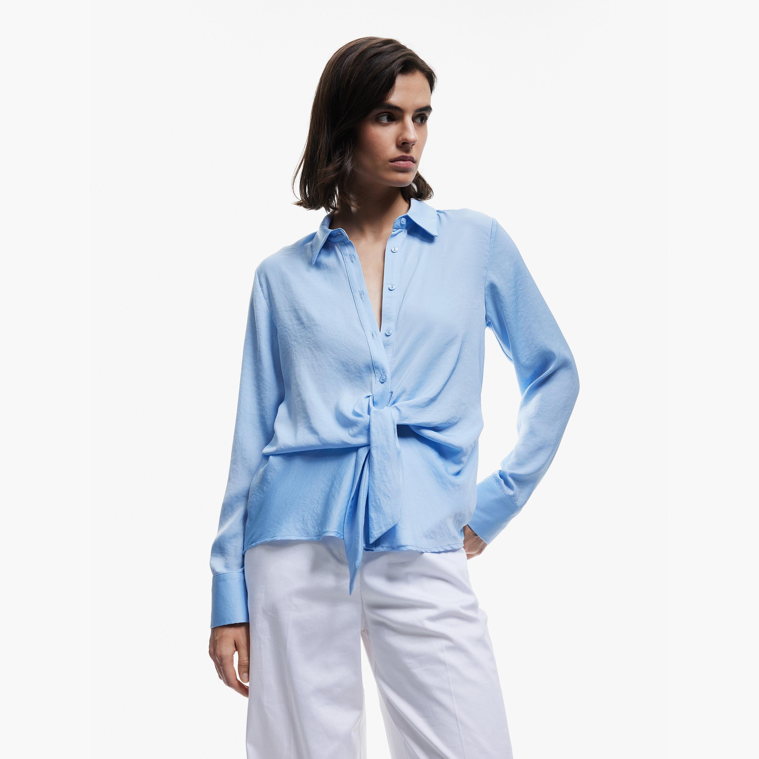 KOTON Blue Aerobin Spread Collar Women's Shirt-women-clothing-shirtsandblouses-shirts-image-1