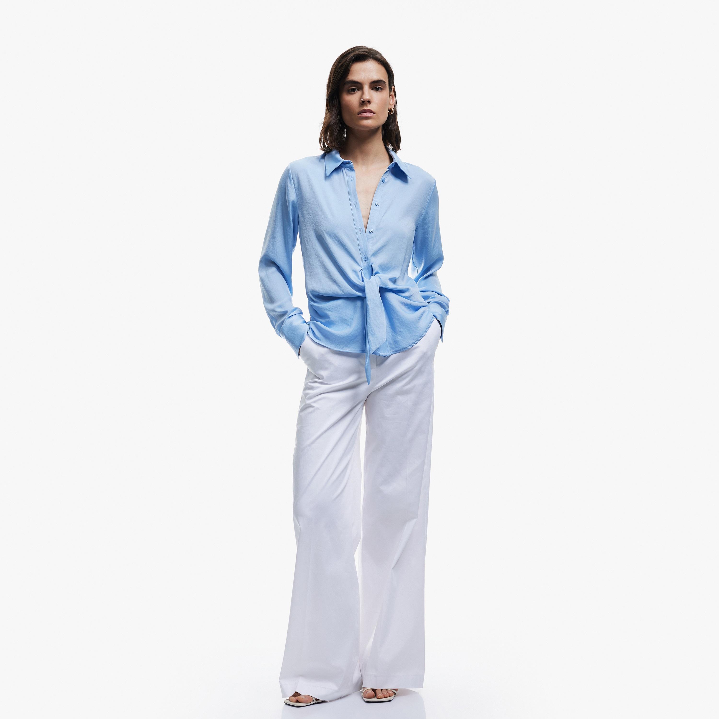 KOTON Blue Aerobin Spread Collar Women's Shirt-women-clothing-shirtsandblouses-shirts-image-2