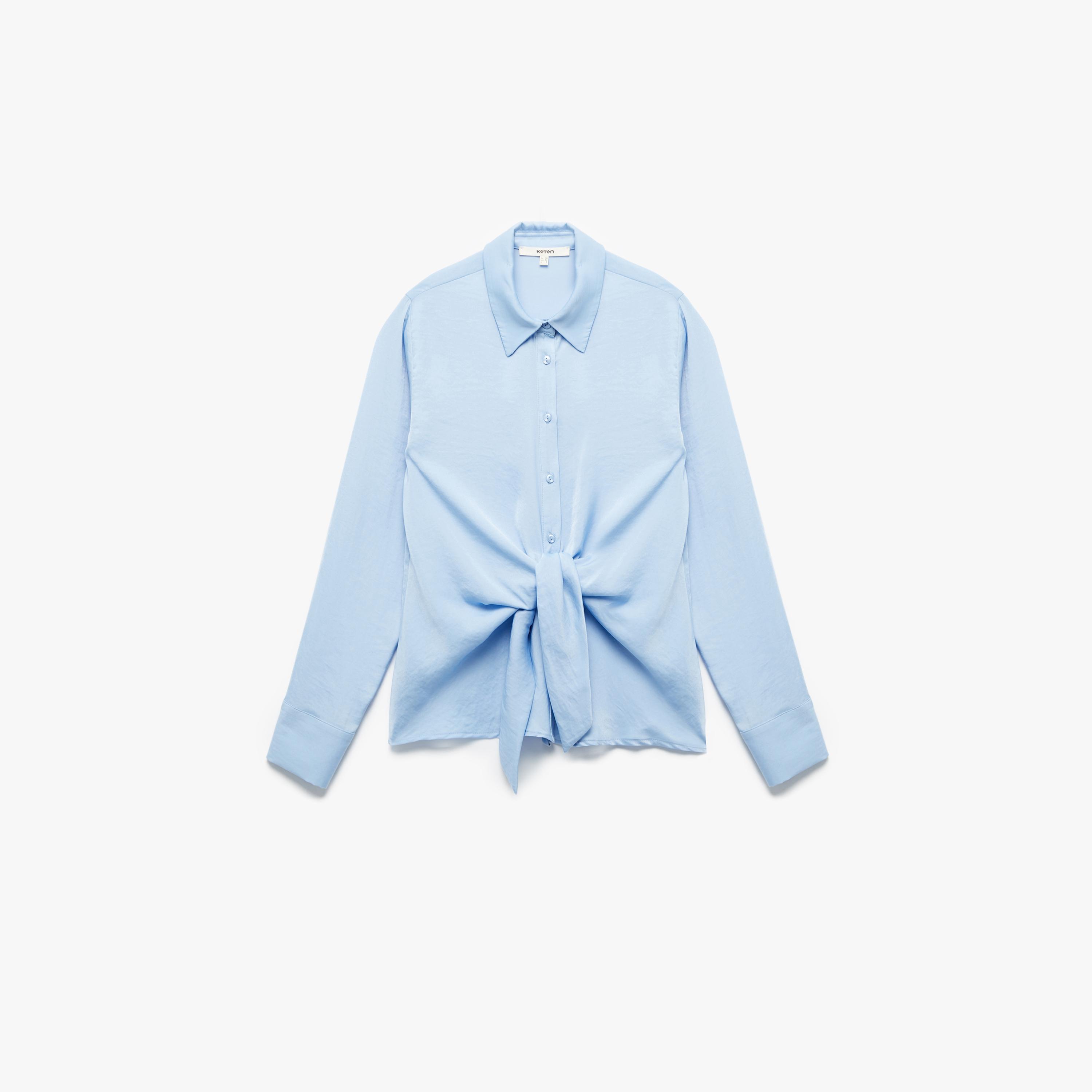 قميص نسائية من قماش ايروبين بلون أزرق وياقة مفرودة من كوتون-women-clothing-shirtsandblouses-shirts-image-4