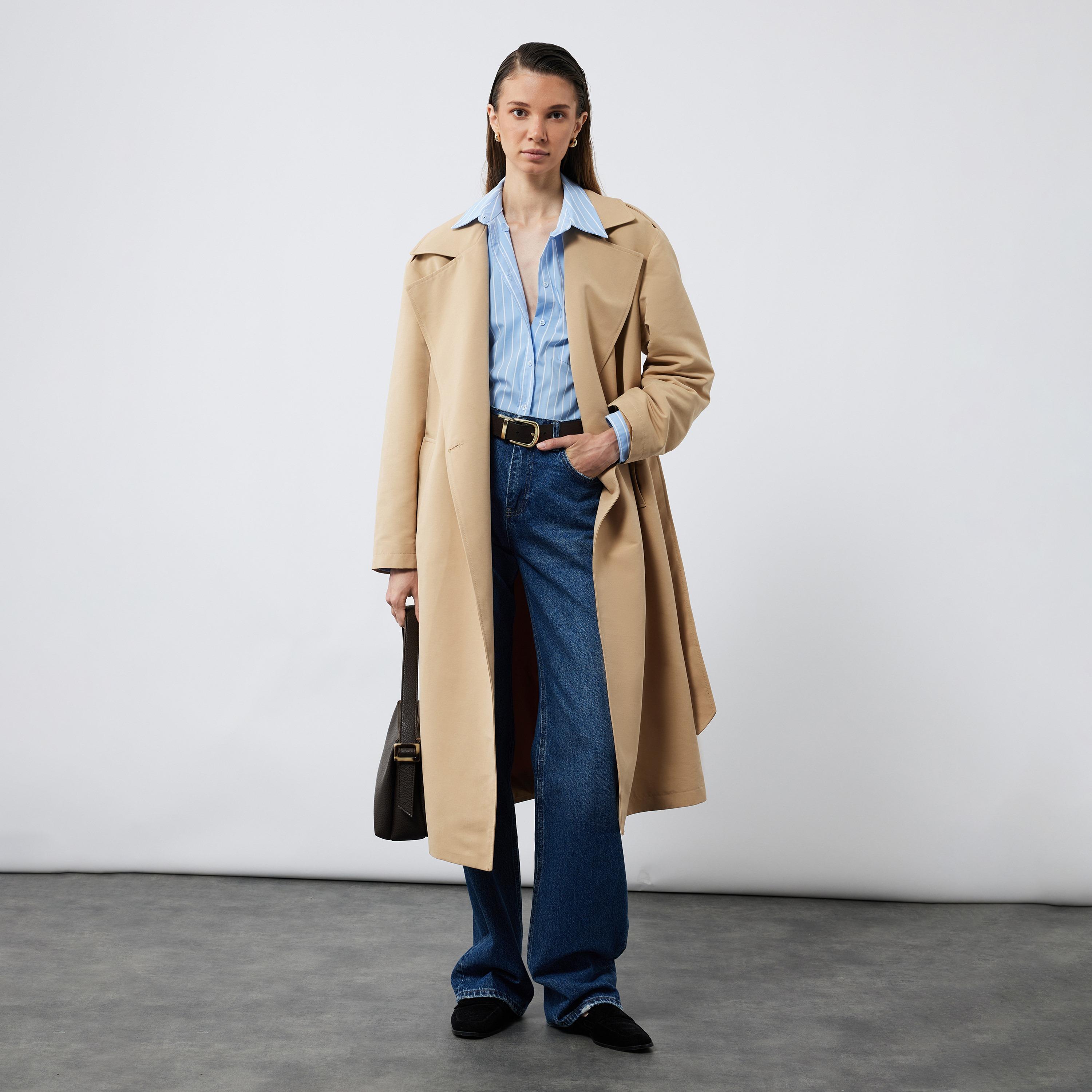 KOTON Blue Striped Cotton Spread Collar Women's Shirt-women-clothing-shirtsandblouses-shirts-image-2