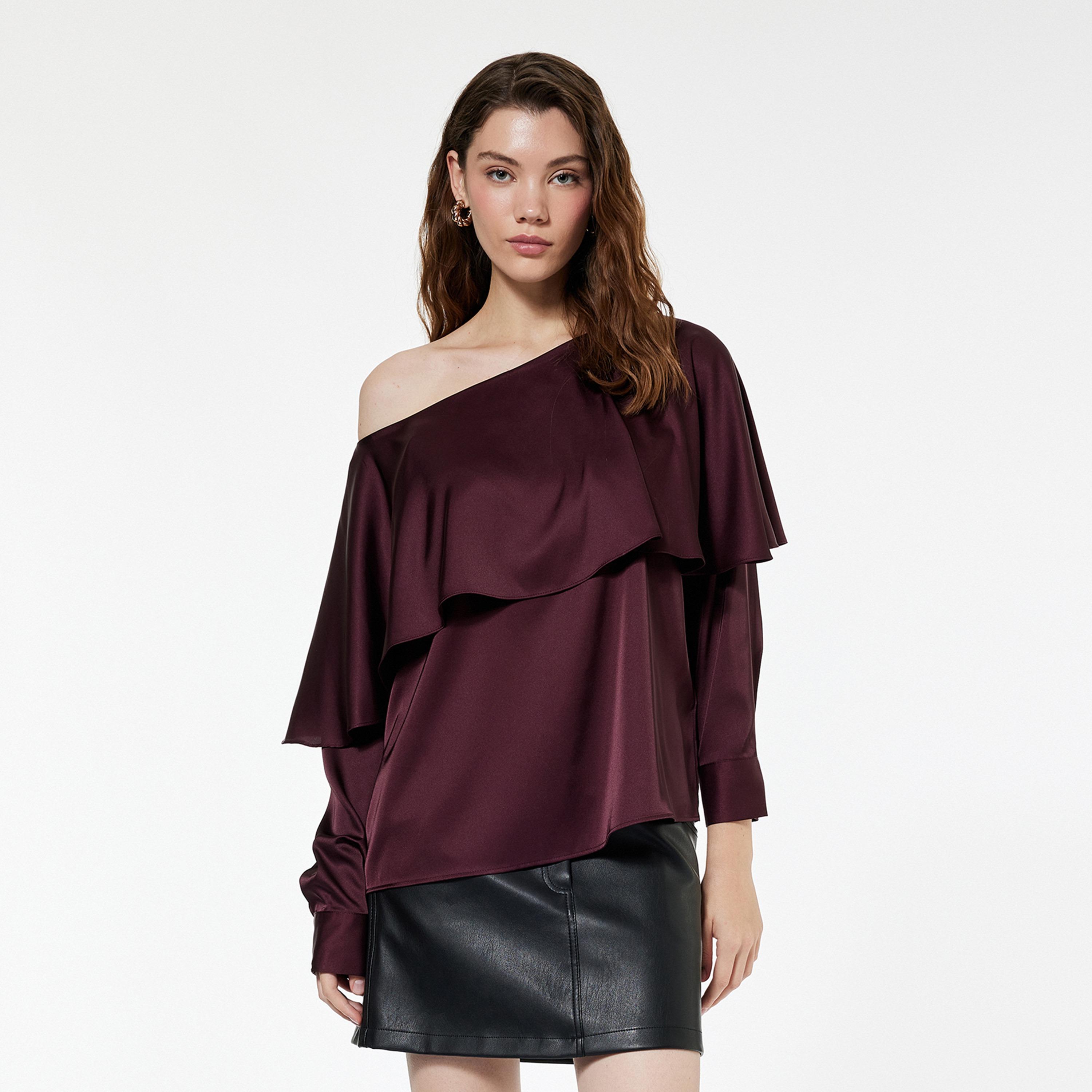 KOTON Burgundy One-Shoulder Women's Top-women-clothing-shirtsandblouses-blouses-image-1
