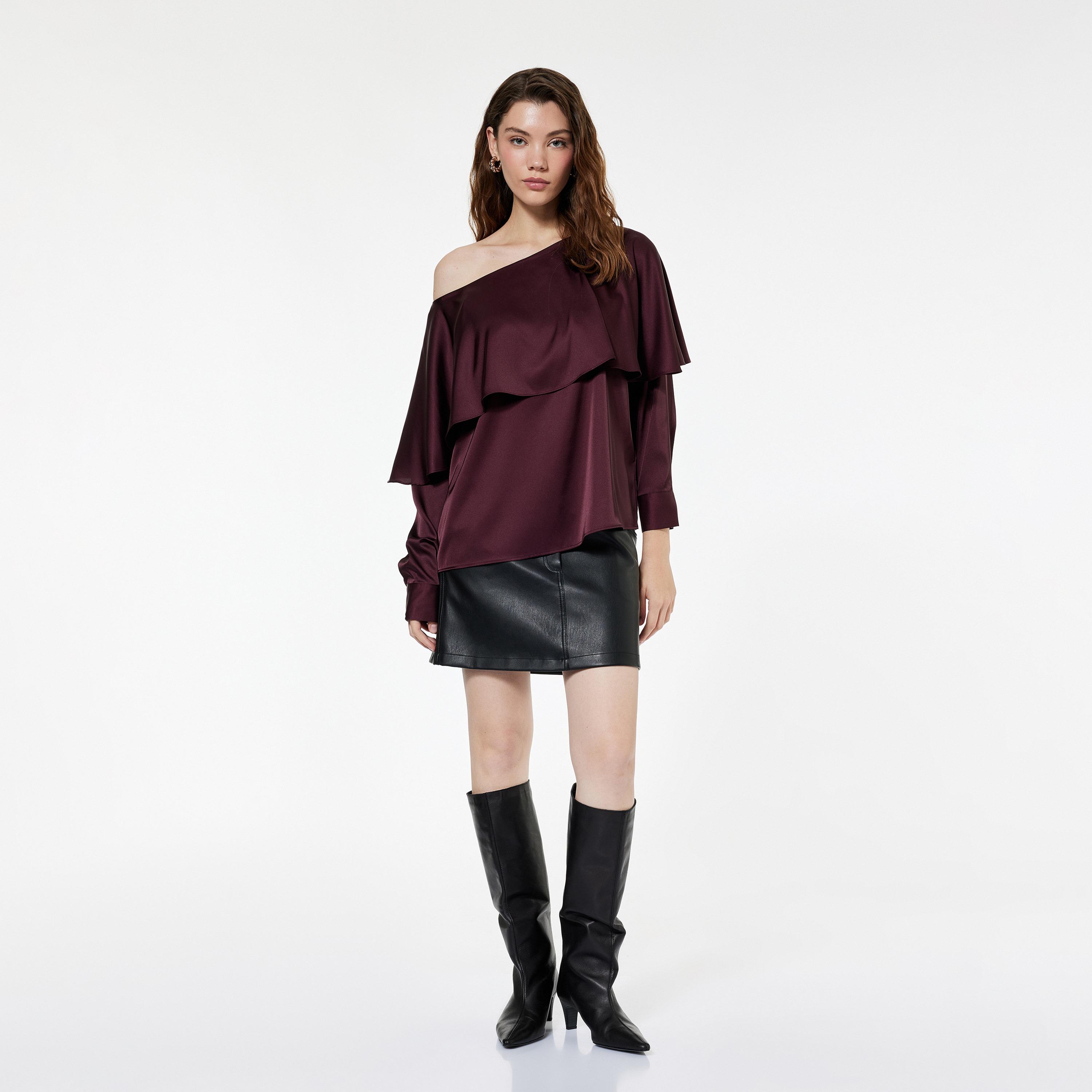KOTON Burgundy One-Shoulder Women's Top-women-clothing-shirtsandblouses-blouses-image-2