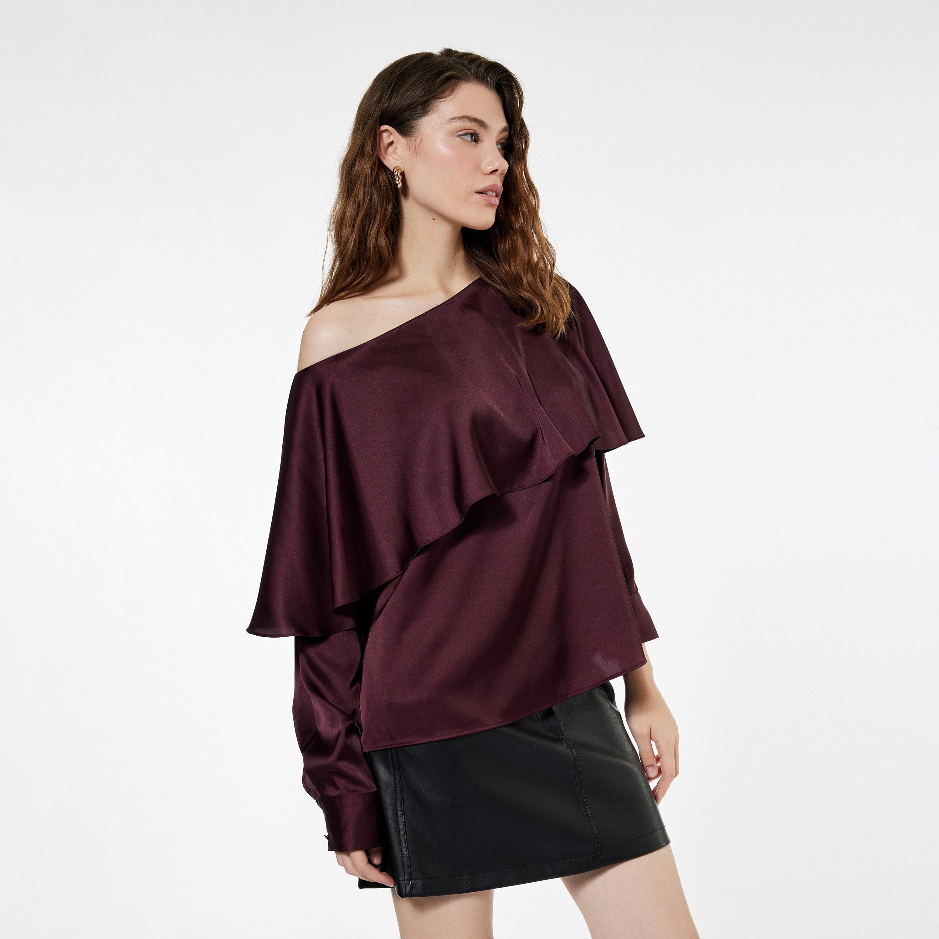 KOTON Burgundy One-Shoulder Women's Top-women-clothing-shirtsandblouses-blouses-image-3