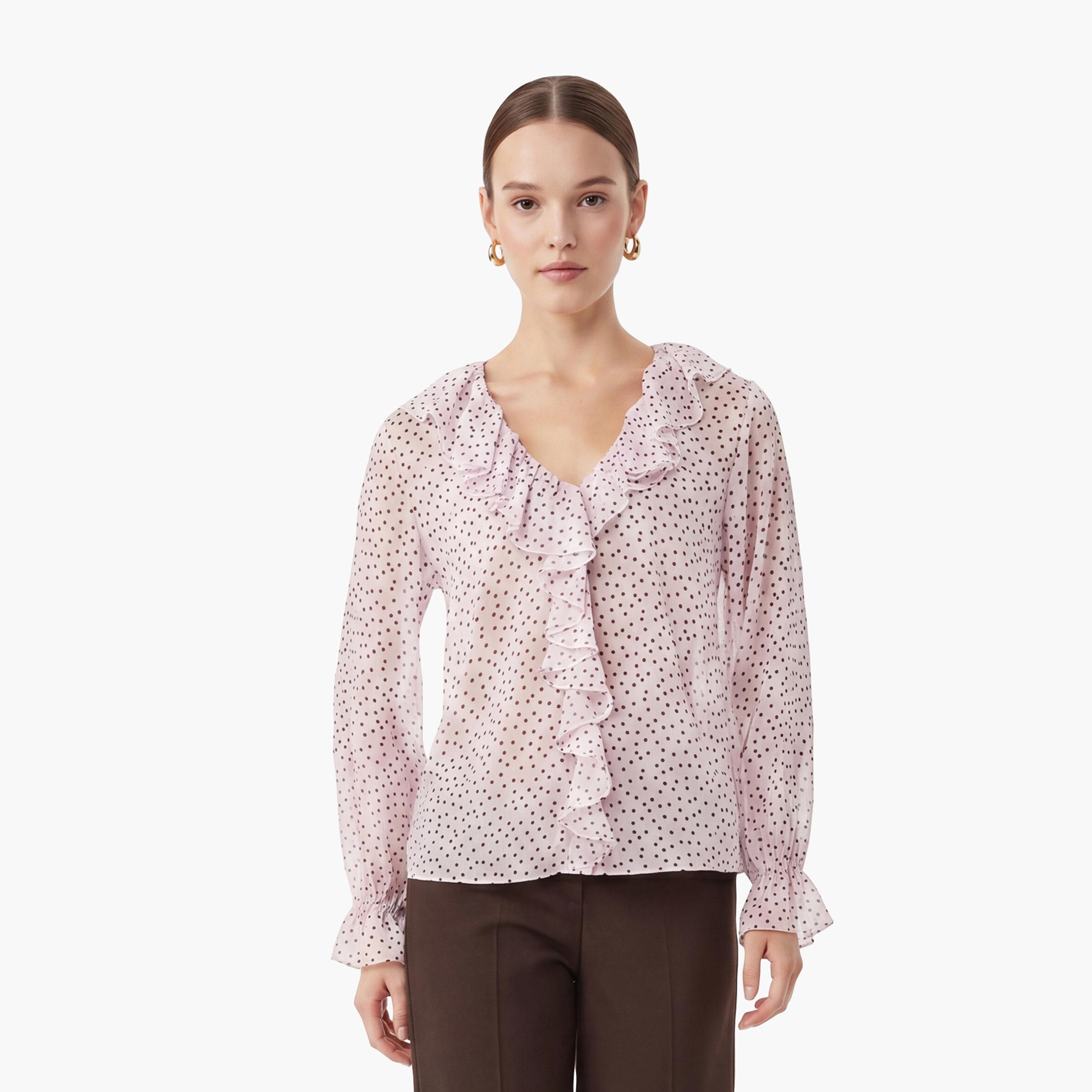 بلوزة نسائية بطبعة "بولكا دوت" منقطة بلون وردي من كوتون-women-clothing-shirtsandblouses-blouses-image-1
