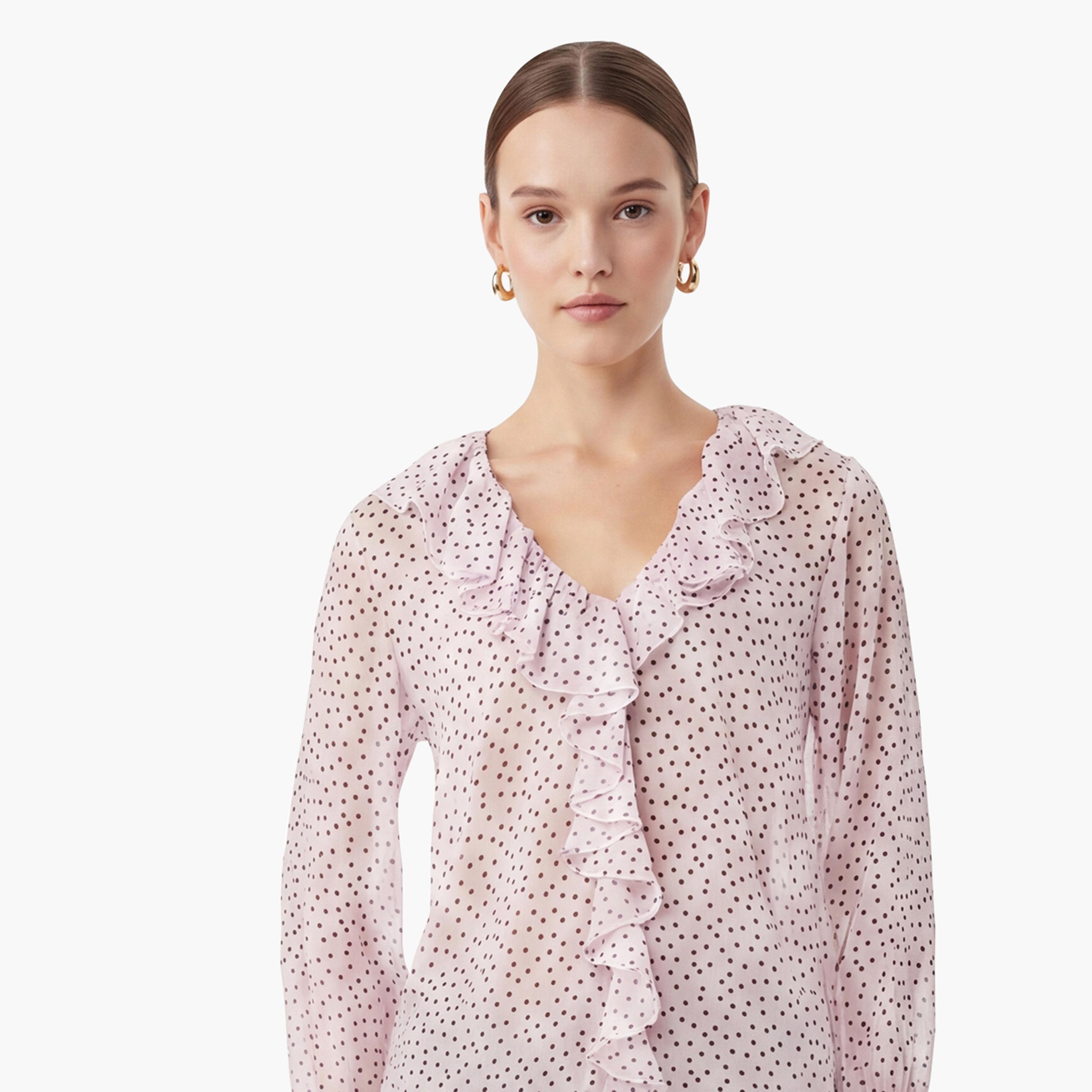 بلوزة نسائية بطبعة "بولكا دوت" منقطة بلون وردي من كوتون-women-clothing-shirtsandblouses-blouses-image-5