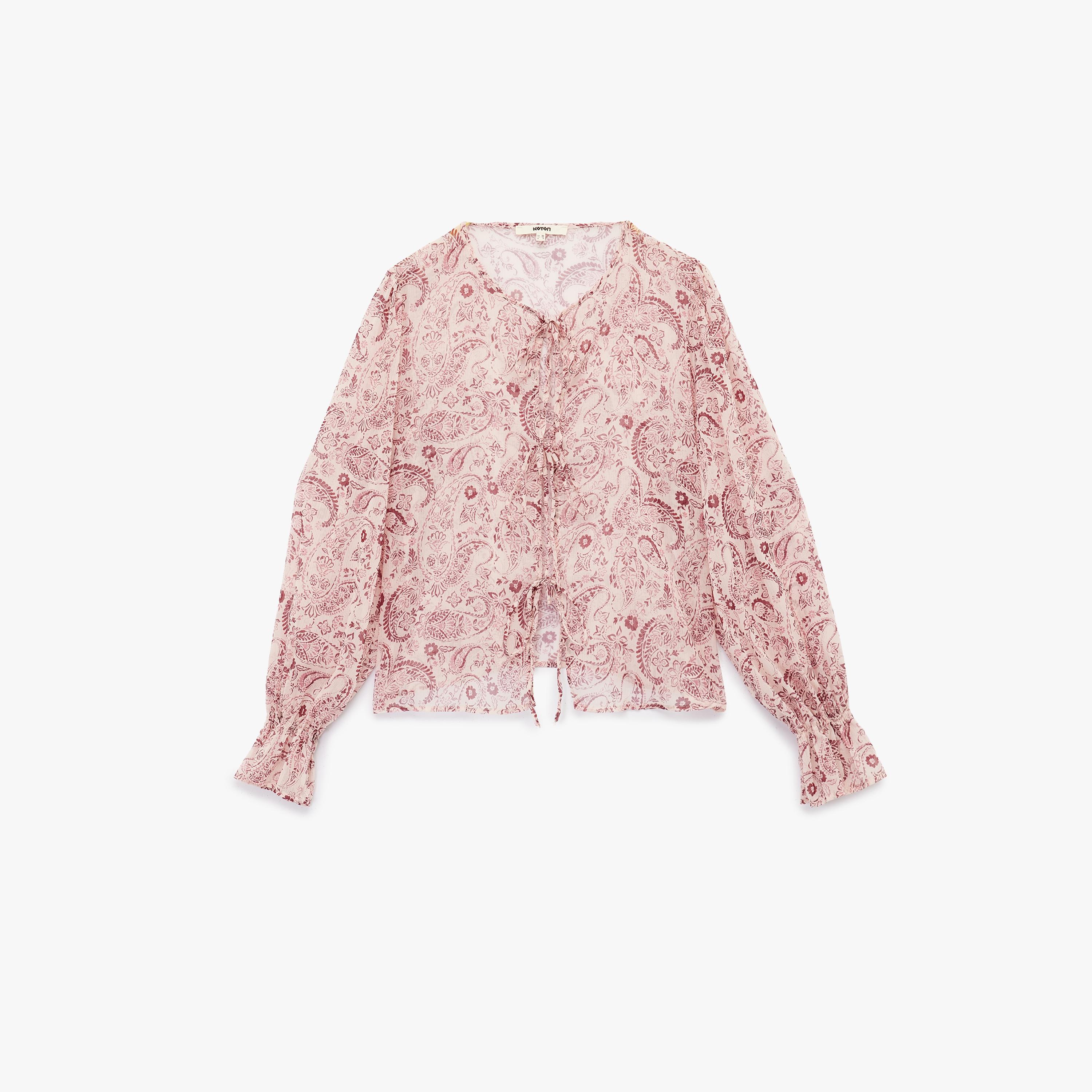 بلوزة نسائية بنقشة البيزلي الوردية مع رباط عنق من كوتون-women-clothing-shirtsandblouses-blouses-image-4