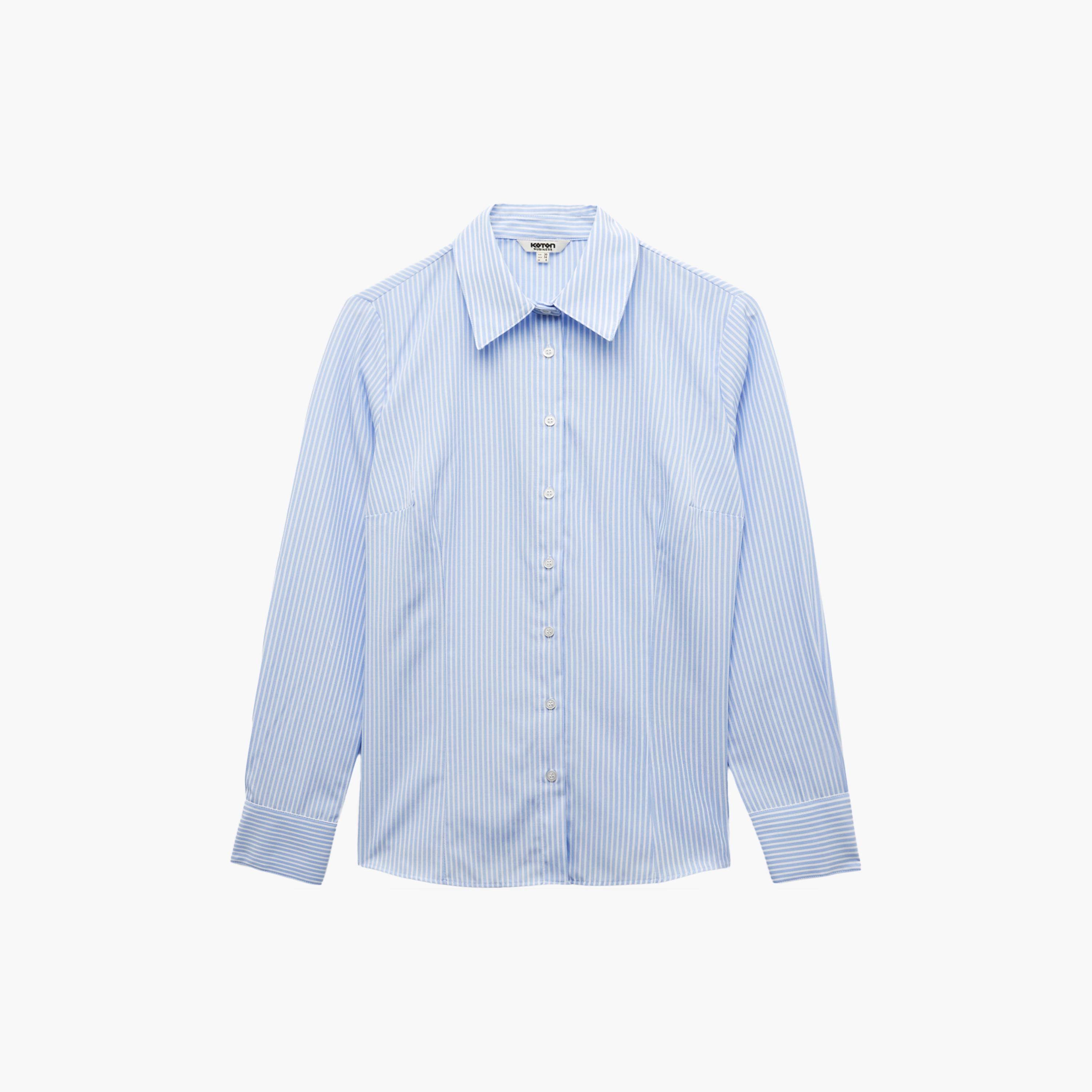 قميص نسائي مخطط باللون الأزرق من كوتون-women-clothing-shirtsandblouses-shirts-image-4