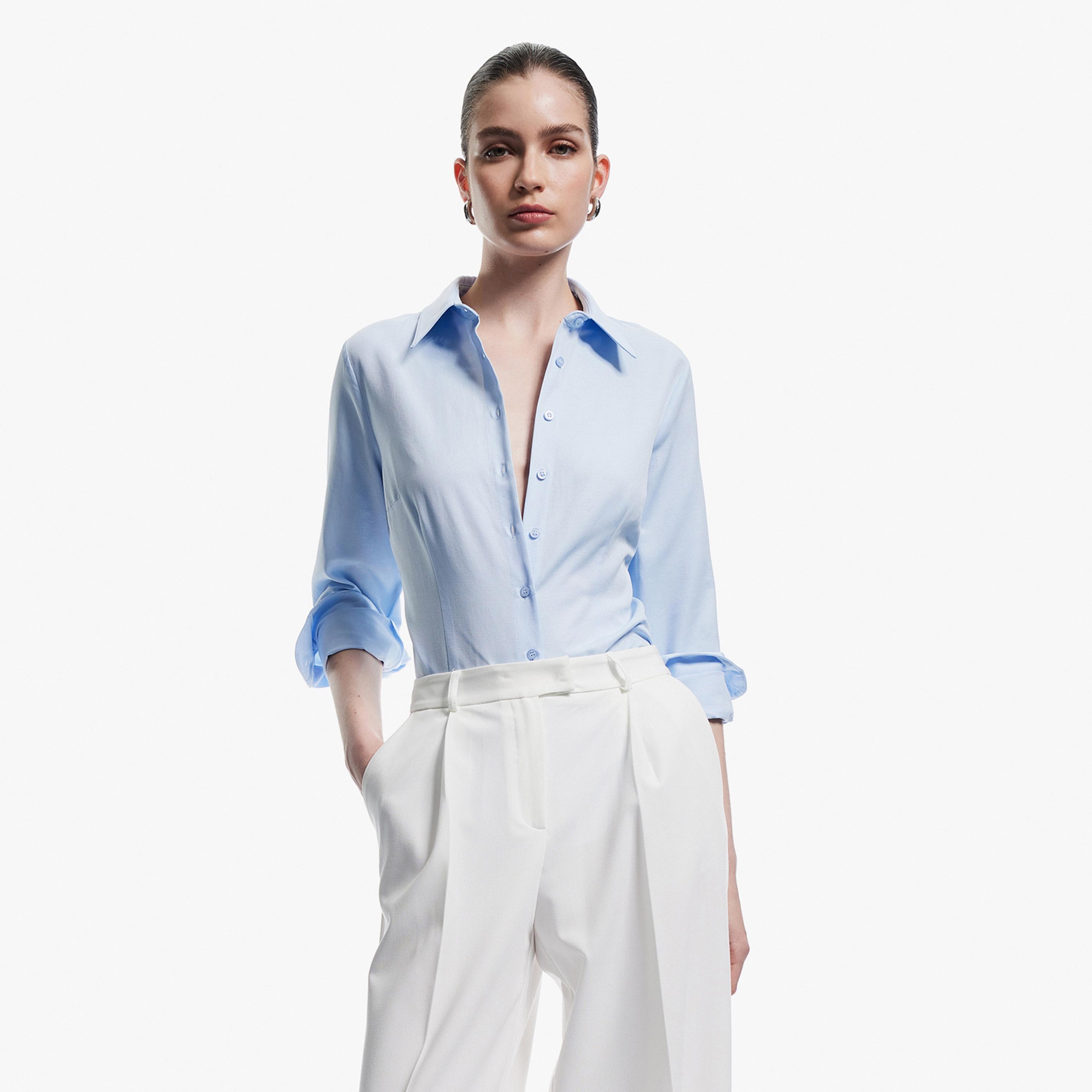 KOTON Blue Spread Collar Women's Shirt-women-clothing-shirtsandblouses-shirts-image-1