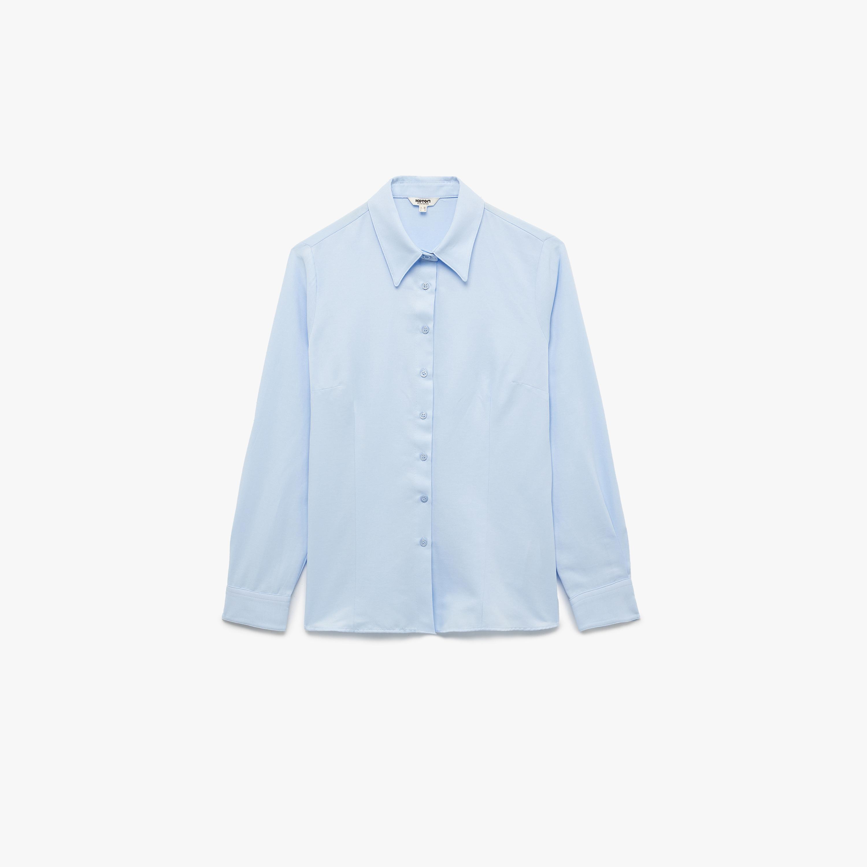 KOTON Blue Spread Collar Women's Shirt-women-clothing-shirtsandblouses-shirts-image-4