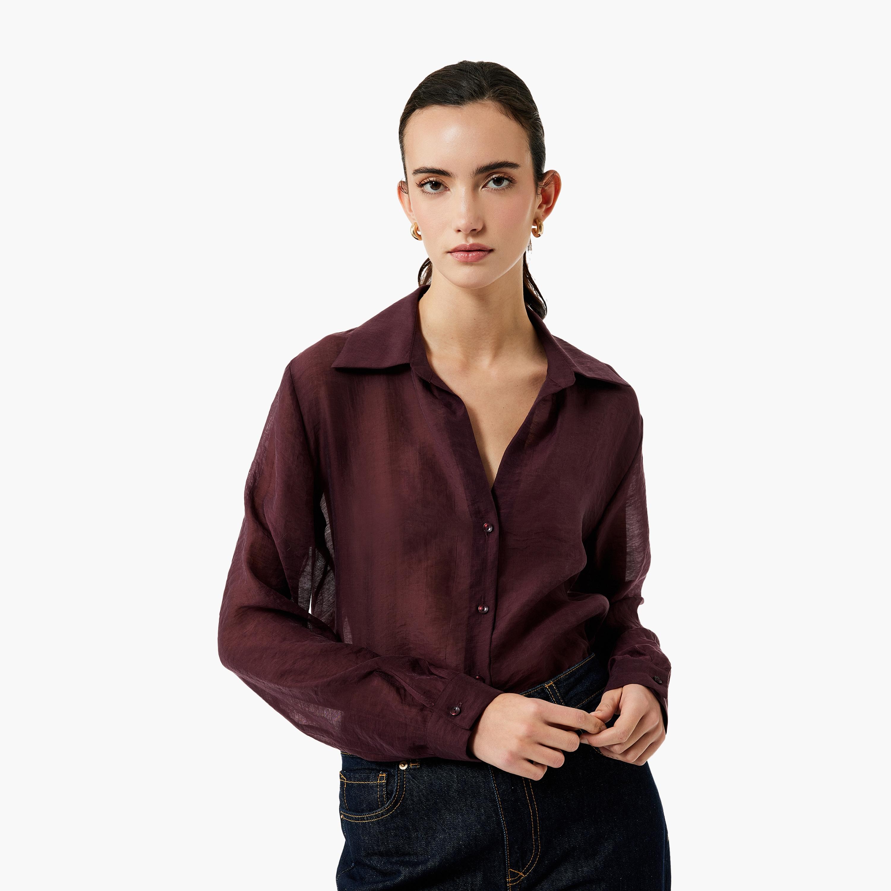 KOTON Red Collared Women's Shirt-women-clothing-shirtsandblouses-shirts-image-1