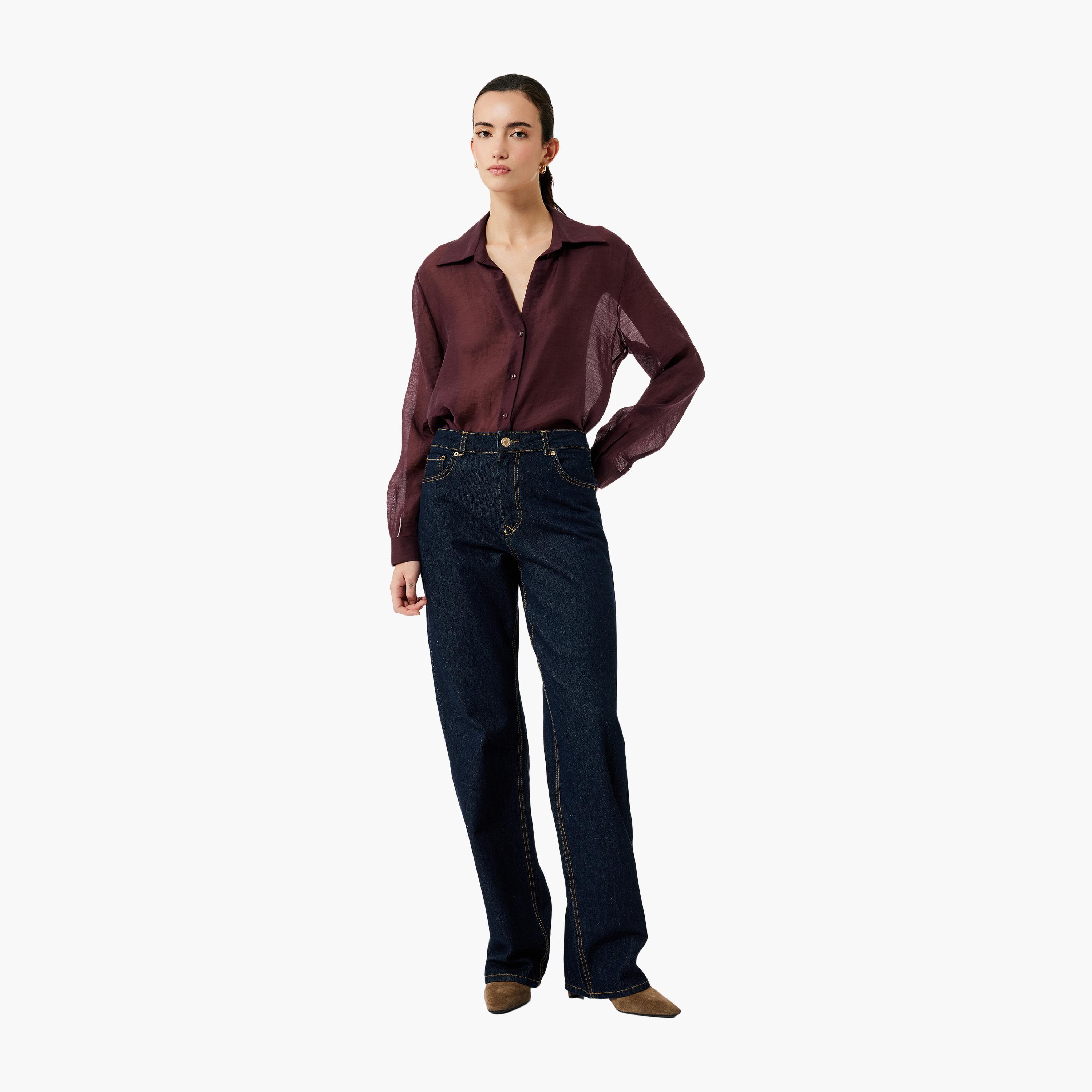 KOTON Red Collared Women's Shirt-women-clothing-shirtsandblouses-shirts-image-2