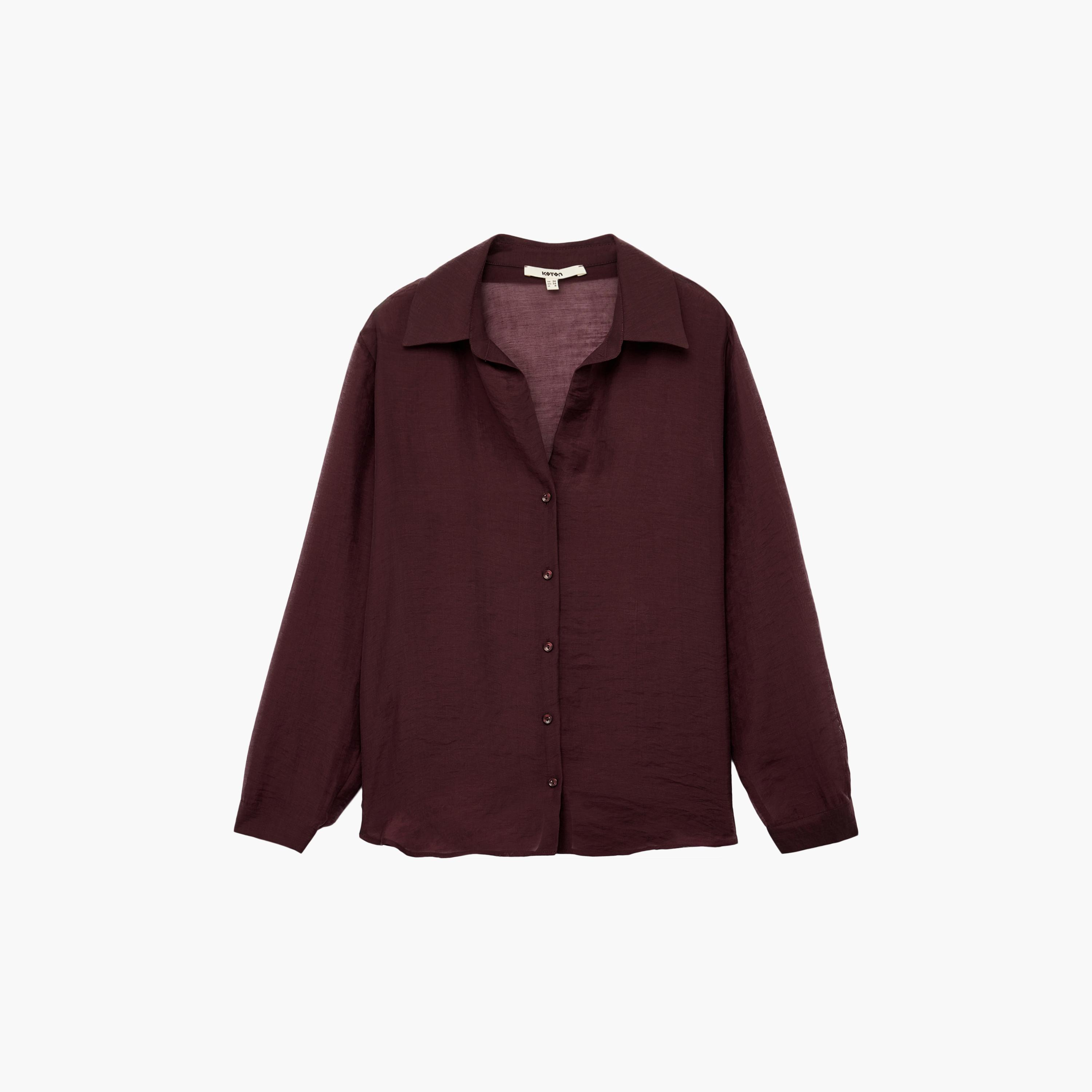 KOTON Red Collared Women's Shirt-women-clothing-shirtsandblouses-shirts-image-3