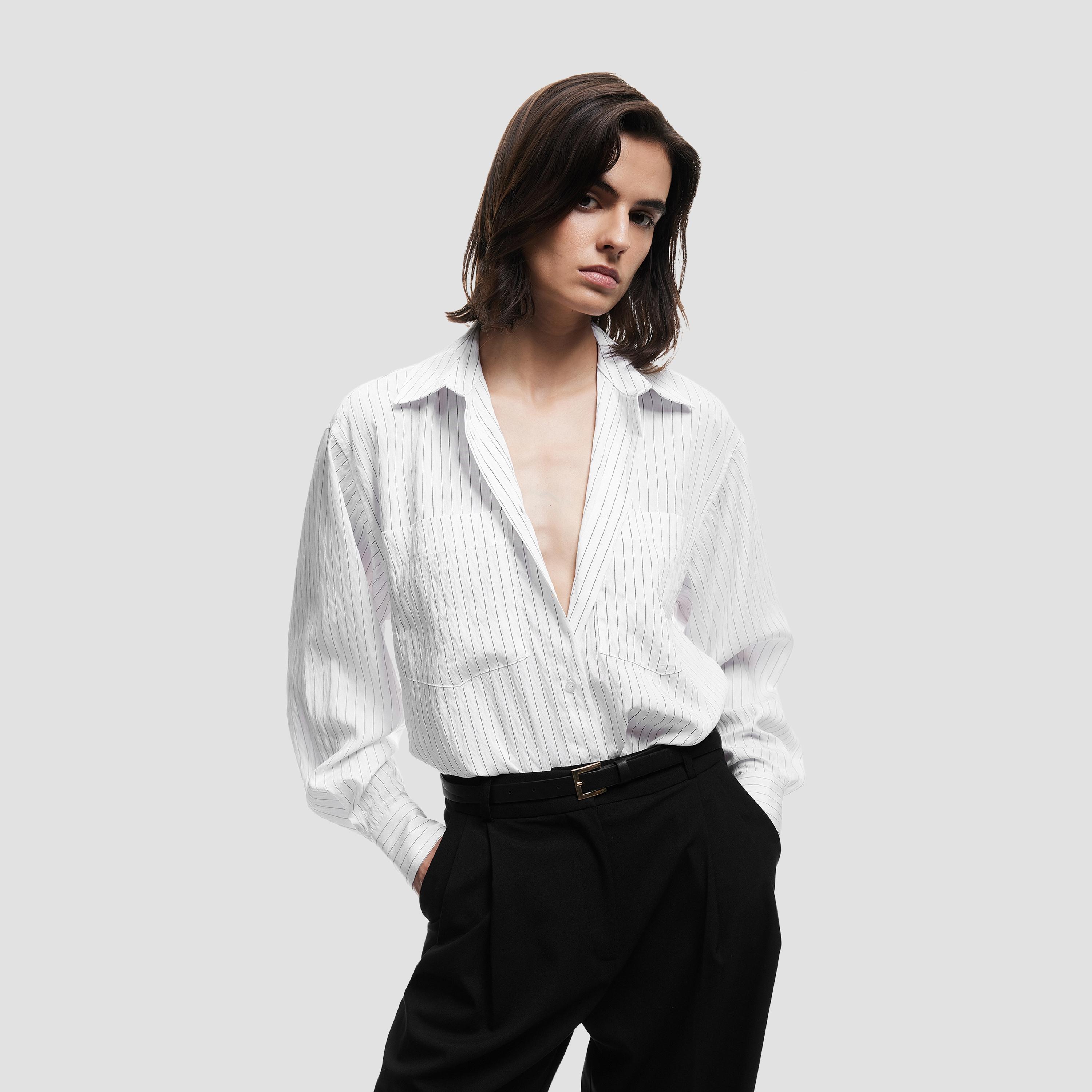 قميص نسائي مخطط أبيض بياقة من كوتون-women-clothing-shirtsandblouses-shirts-image-1