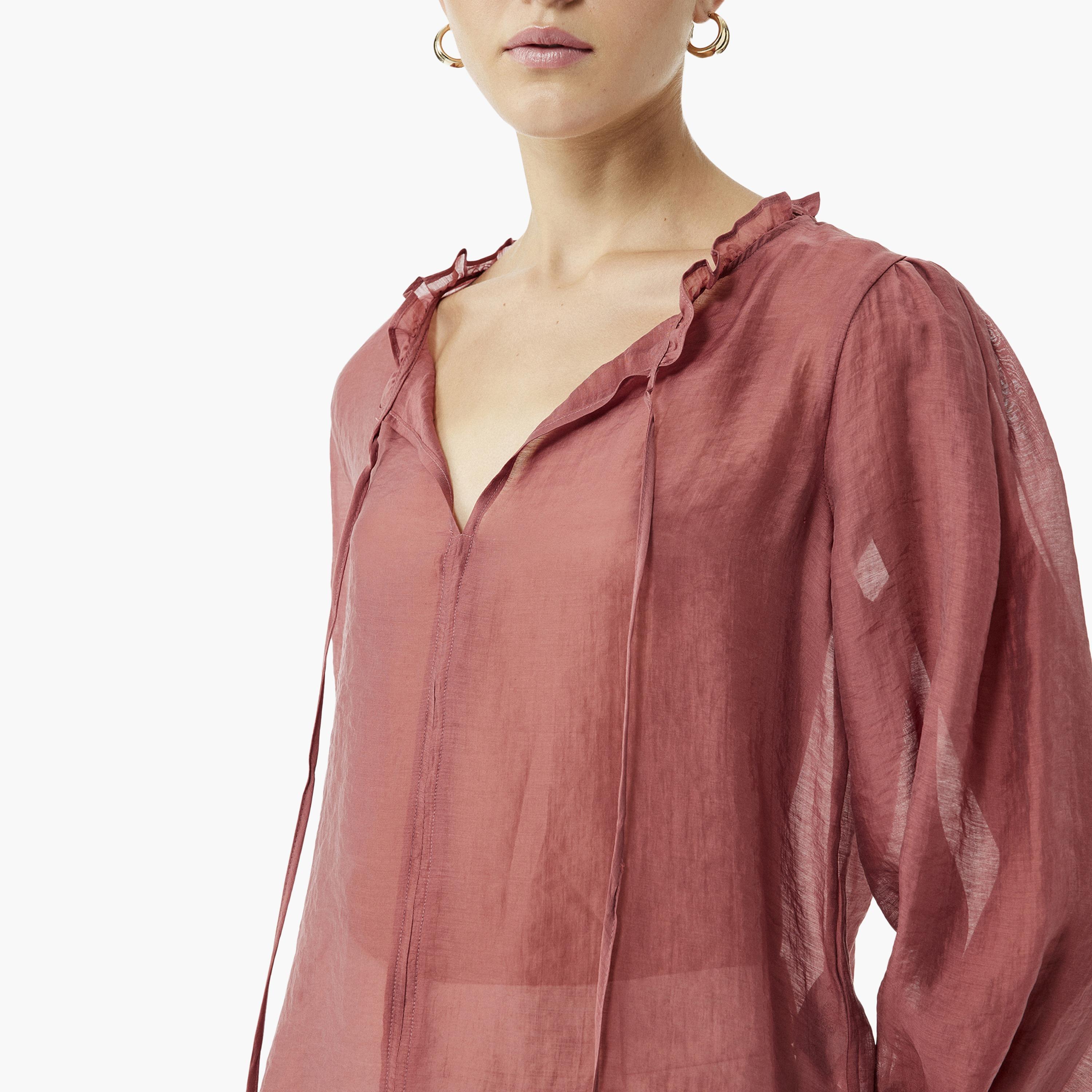 بلوزة نسائية وردية برباط للرقبة من كوتون-women-clothing-shirtsandblouses-blouses-image-3