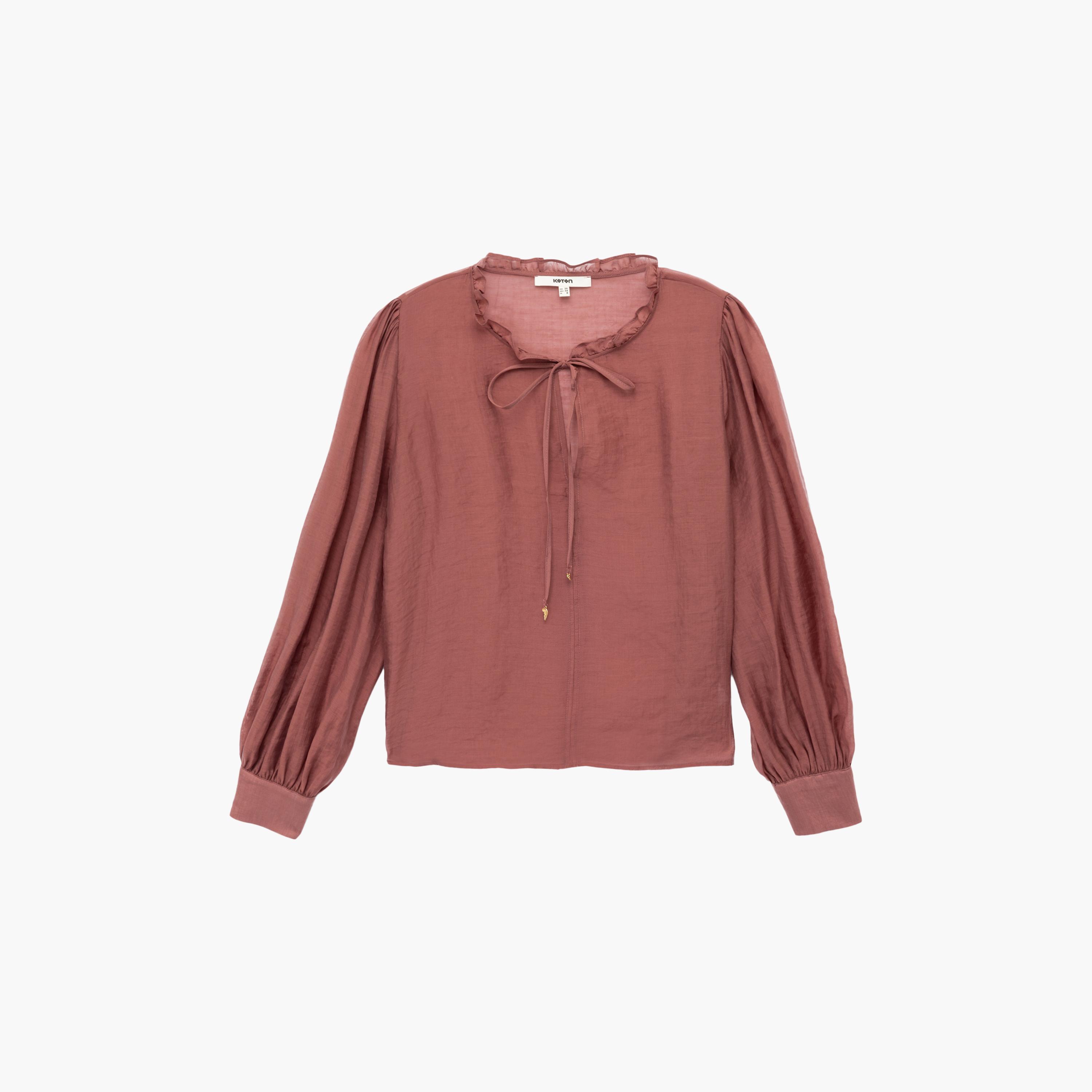 بلوزة نسائية وردية برباط للرقبة من كوتون-women-clothing-shirtsandblouses-blouses-image-4