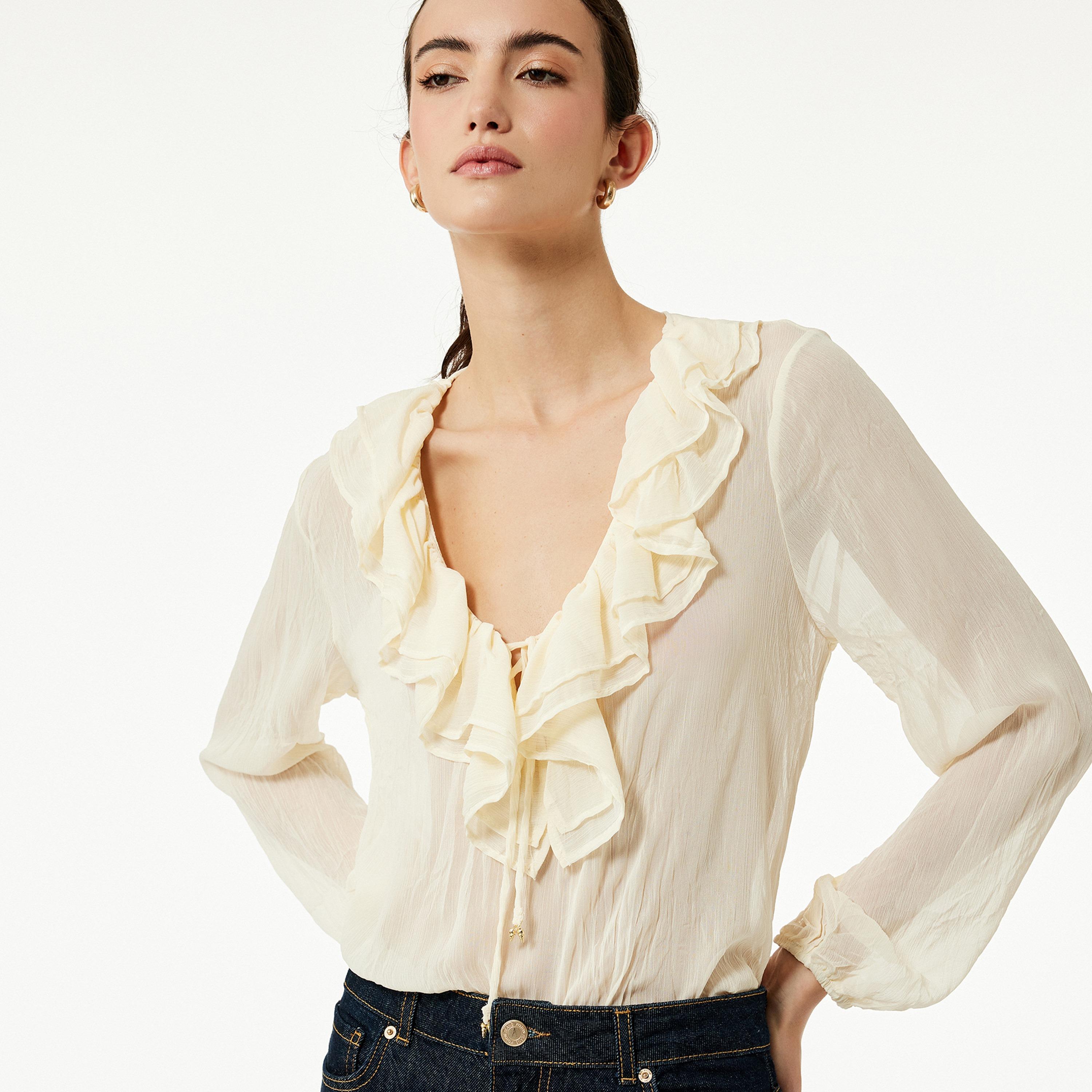 KOTON Cream Ruffled Women's Top-women-clothing-shirtsandblouses-blouses-image-3