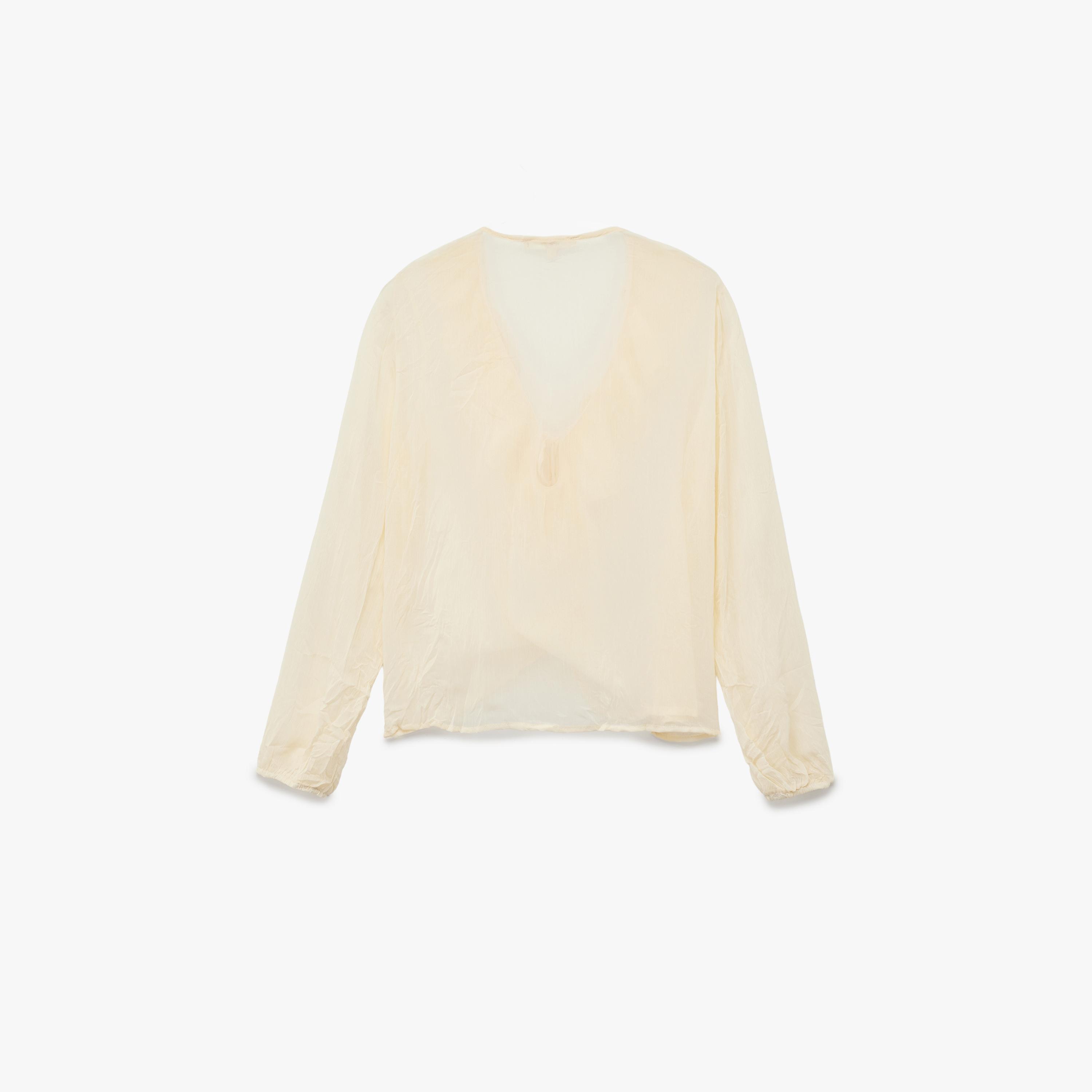 بلوزة نسائية مكشكشة بلون كريمي من كوتون-women-clothing-shirtsandblouses-blouses-image-5