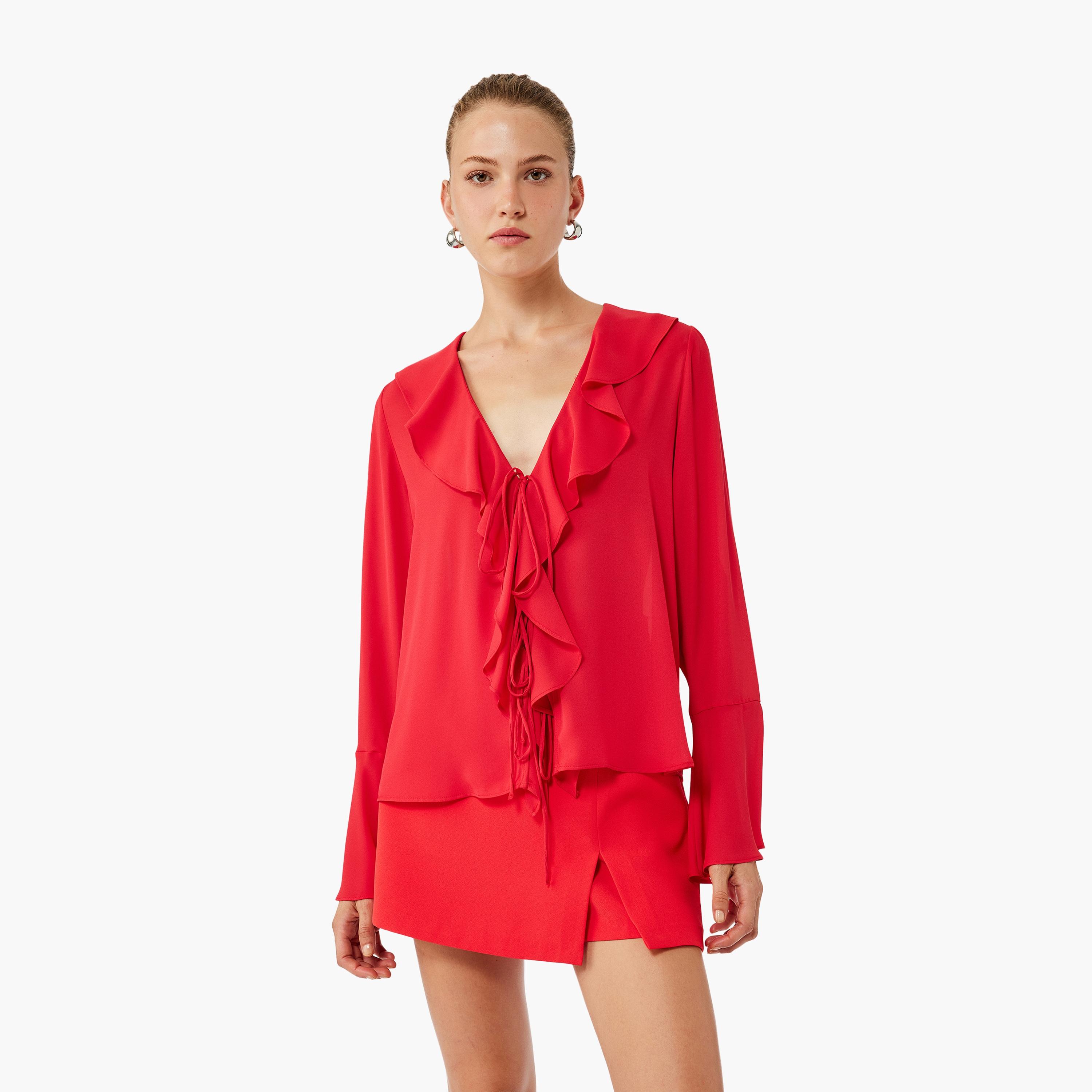 KOTON Red Ruffled Bell Sleeves Women's Top-women-clothing-shirtsandblouses-blouses-image-1