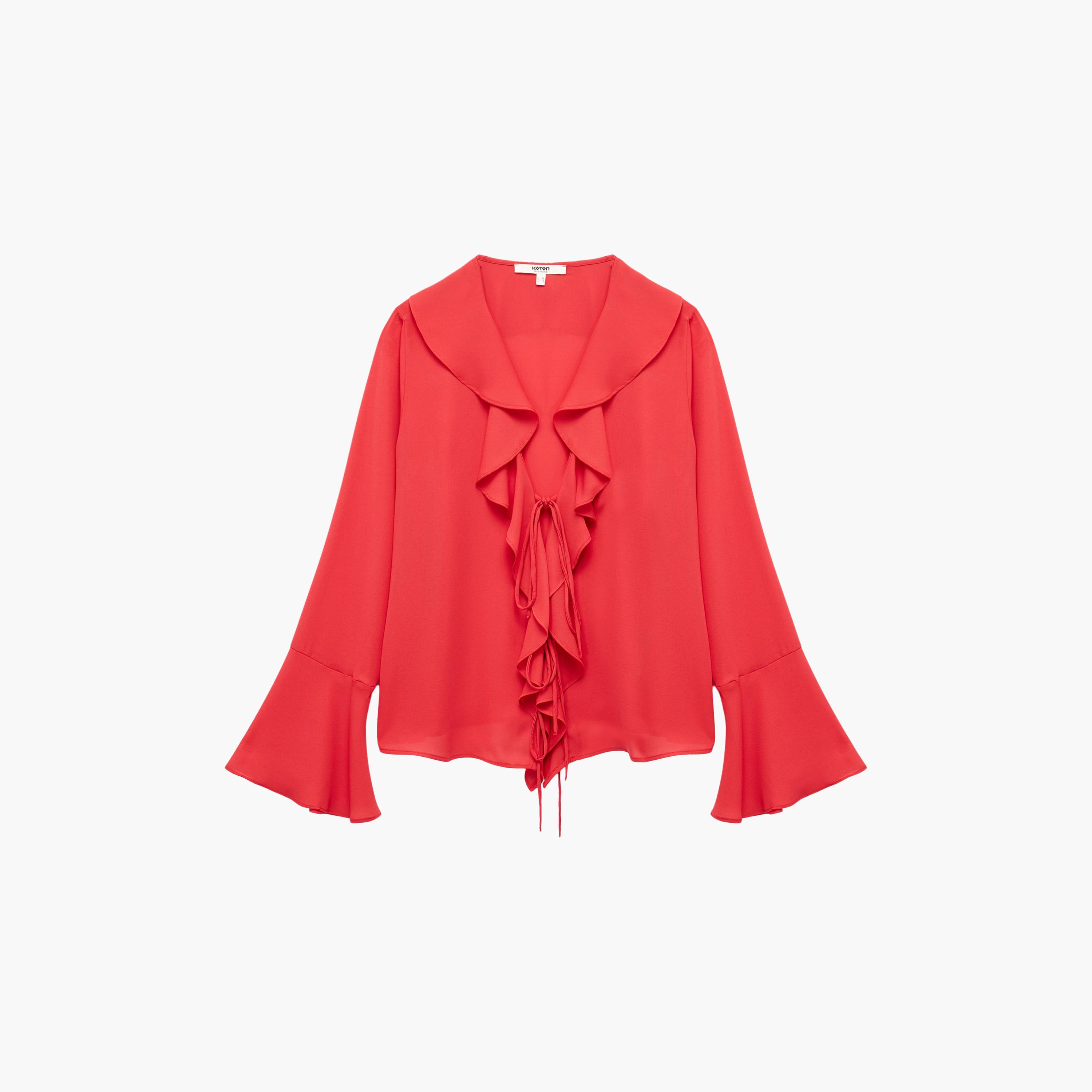 KOTON Red Ruffled Bell Sleeves Women's Top-women-clothing-shirtsandblouses-blouses-image-3