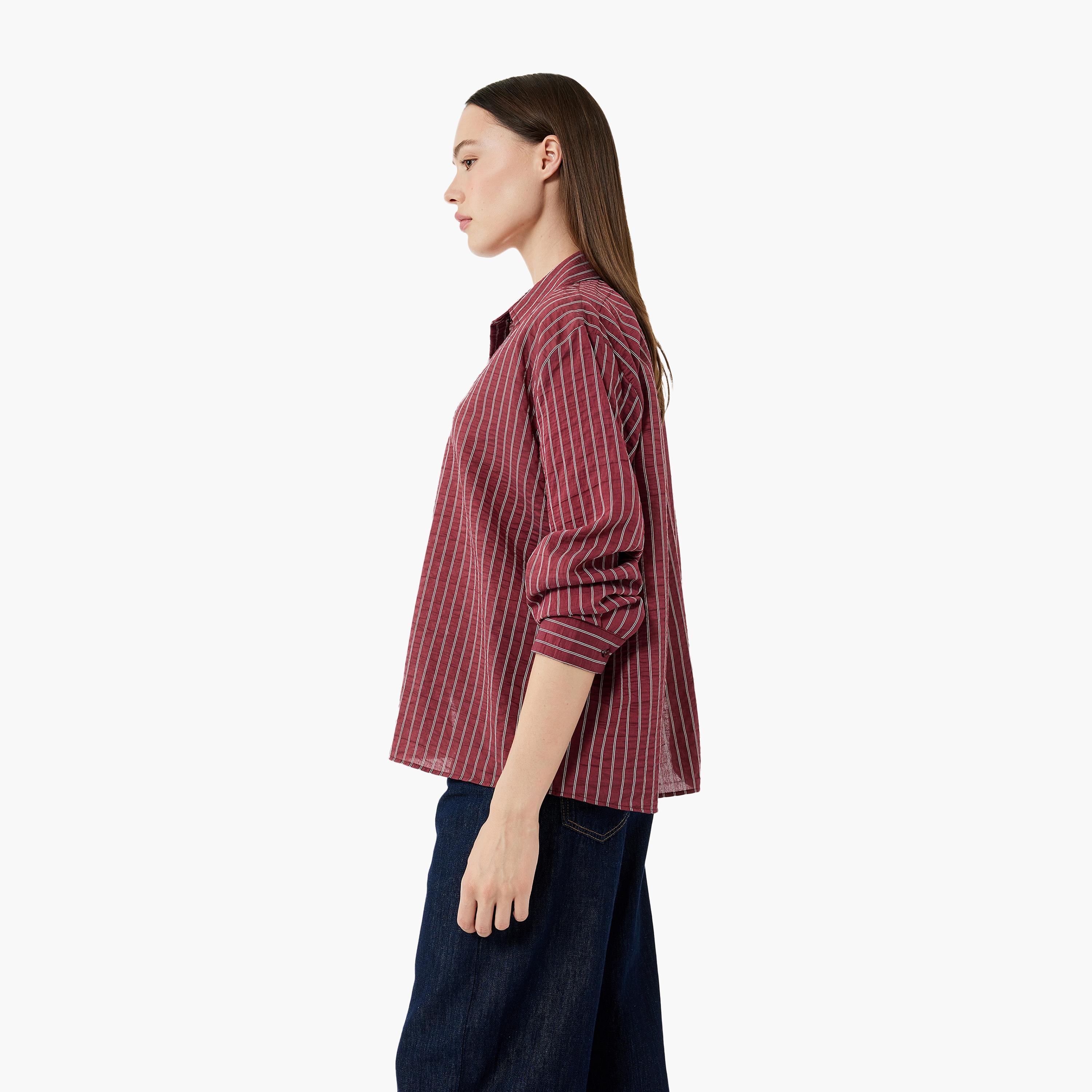 KOTON Red Striped Collared Women's Shirt-women-clothing-shirtsandblouses-shirts-image-2