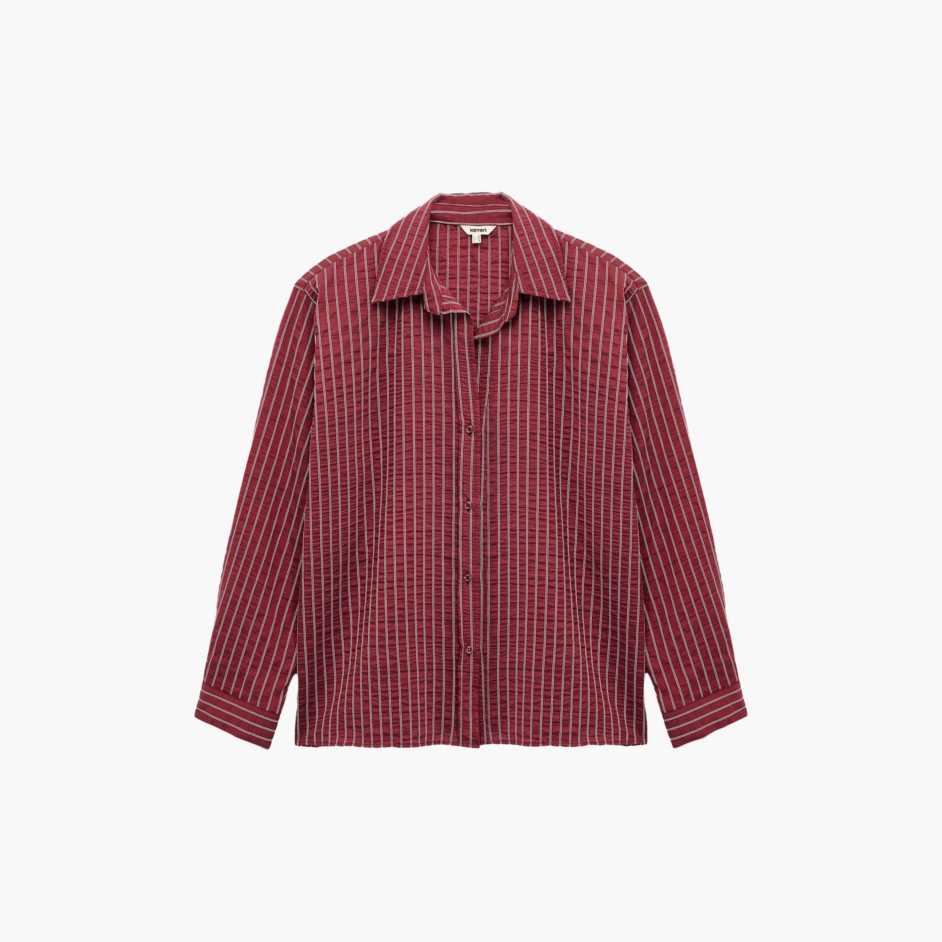 KOTON Red Striped Collared Women's Shirt-women-clothing-shirtsandblouses-shirts-image-3