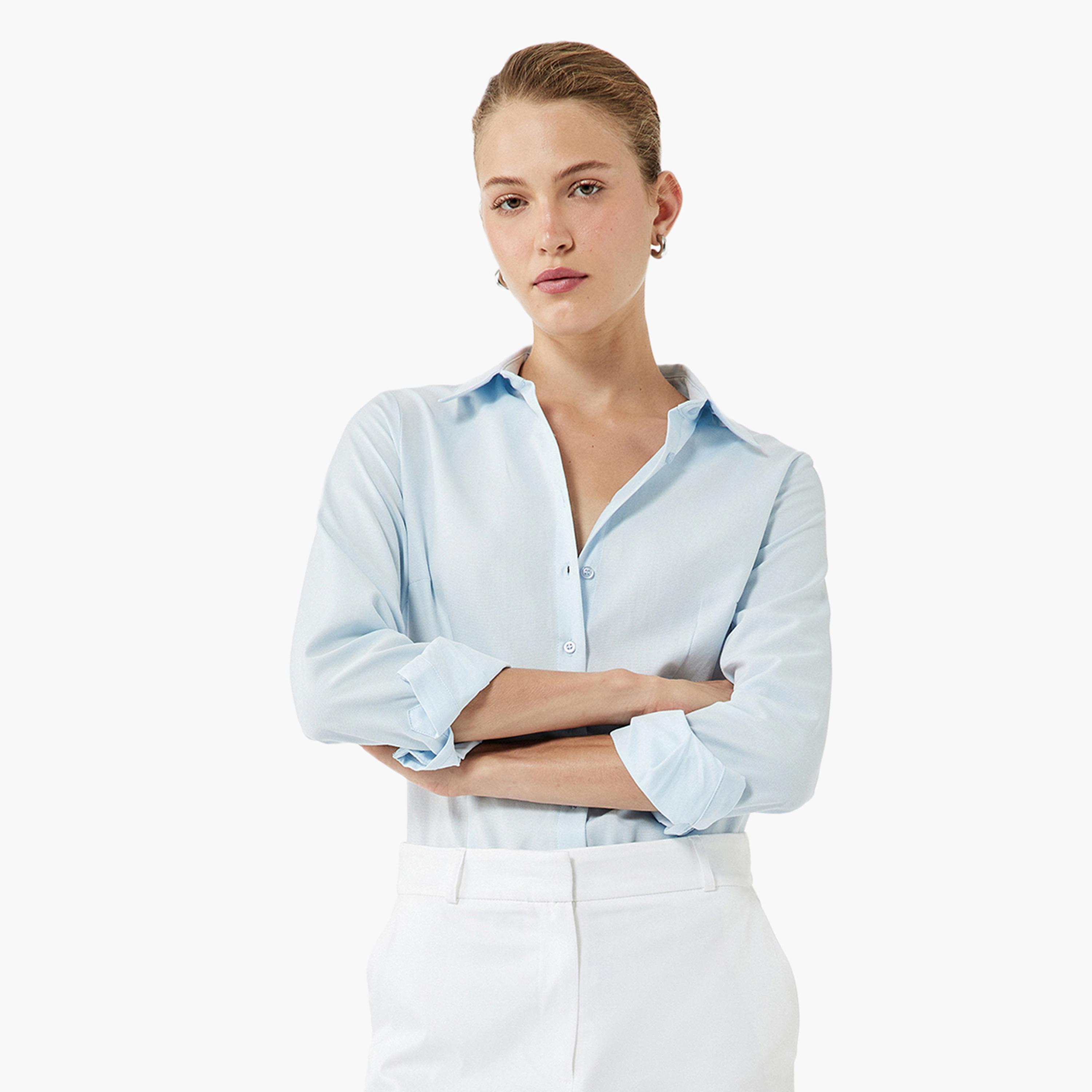 قميص نسائي ذو ياقة زرقاء من كوتون-women-clothing-shirtsandblouses-shirts-image-1