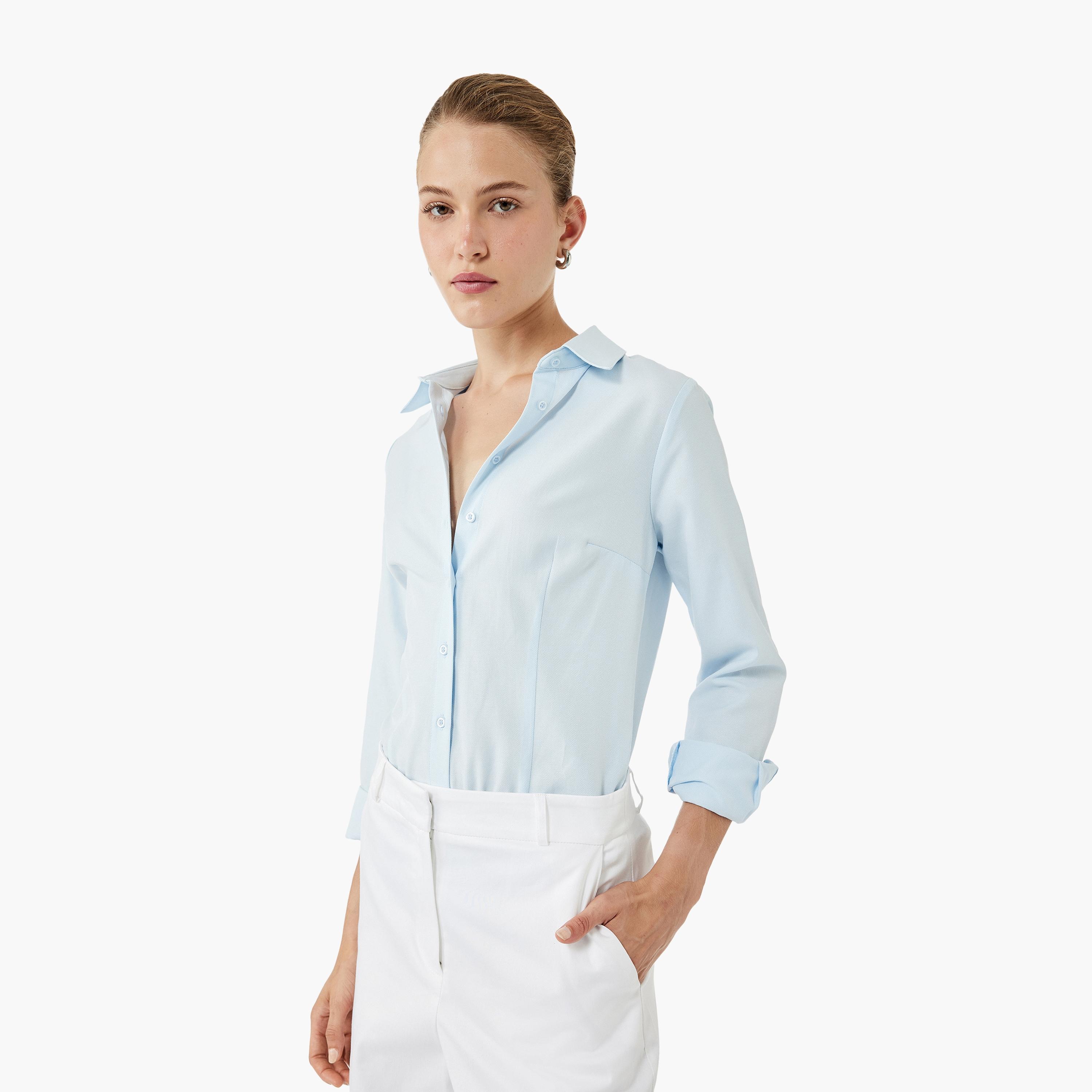 قميص نسائي ذو ياقة زرقاء من كوتون-women-clothing-shirtsandblouses-shirts-image-3