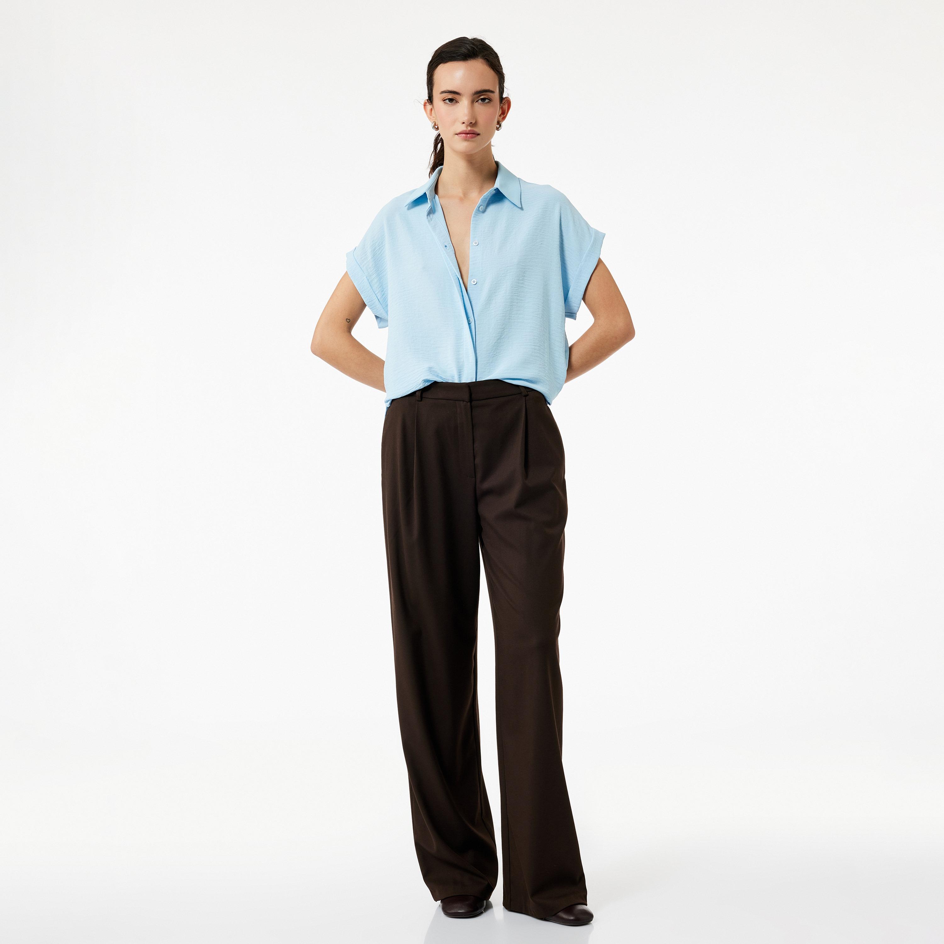 KOTON Blue Textured Aerobin Spread Collar Women's Shirt-women-clothing-shirtsandblouses-shirts-image-2