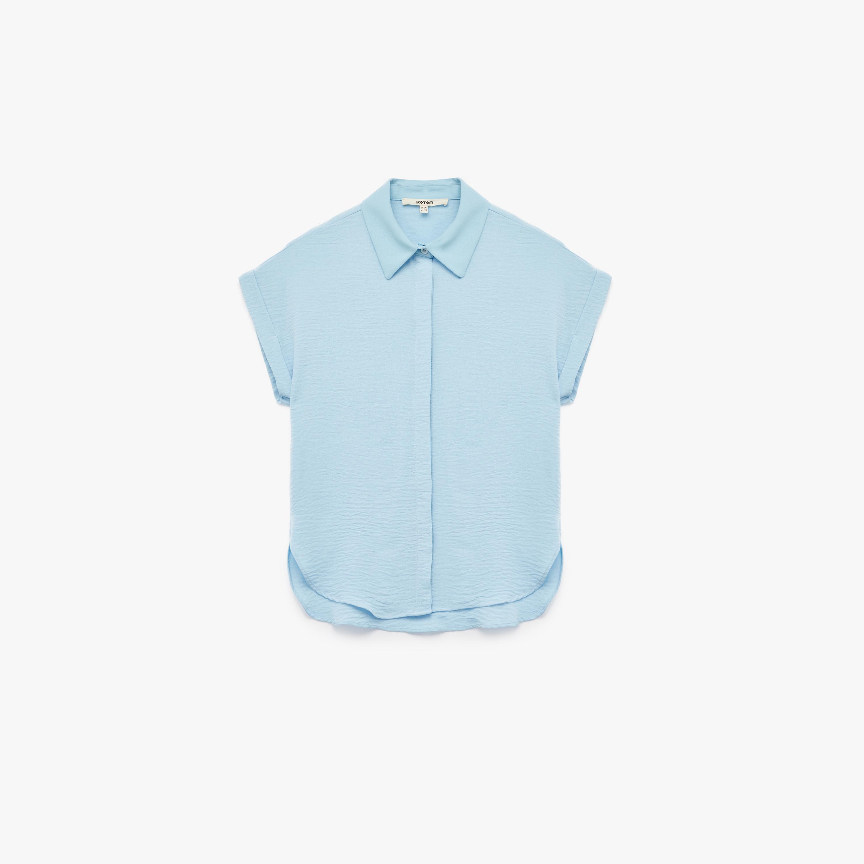 KOTON Blue Textured Aerobin Spread Collar Women's Shirt-women-clothing-shirtsandblouses-shirts-image-4